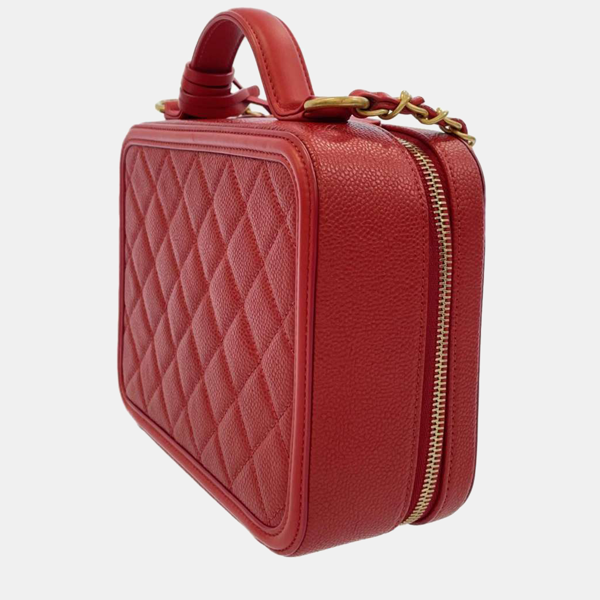 

Chanel Red Leather Small CC Filigree Chain Vanity Bag