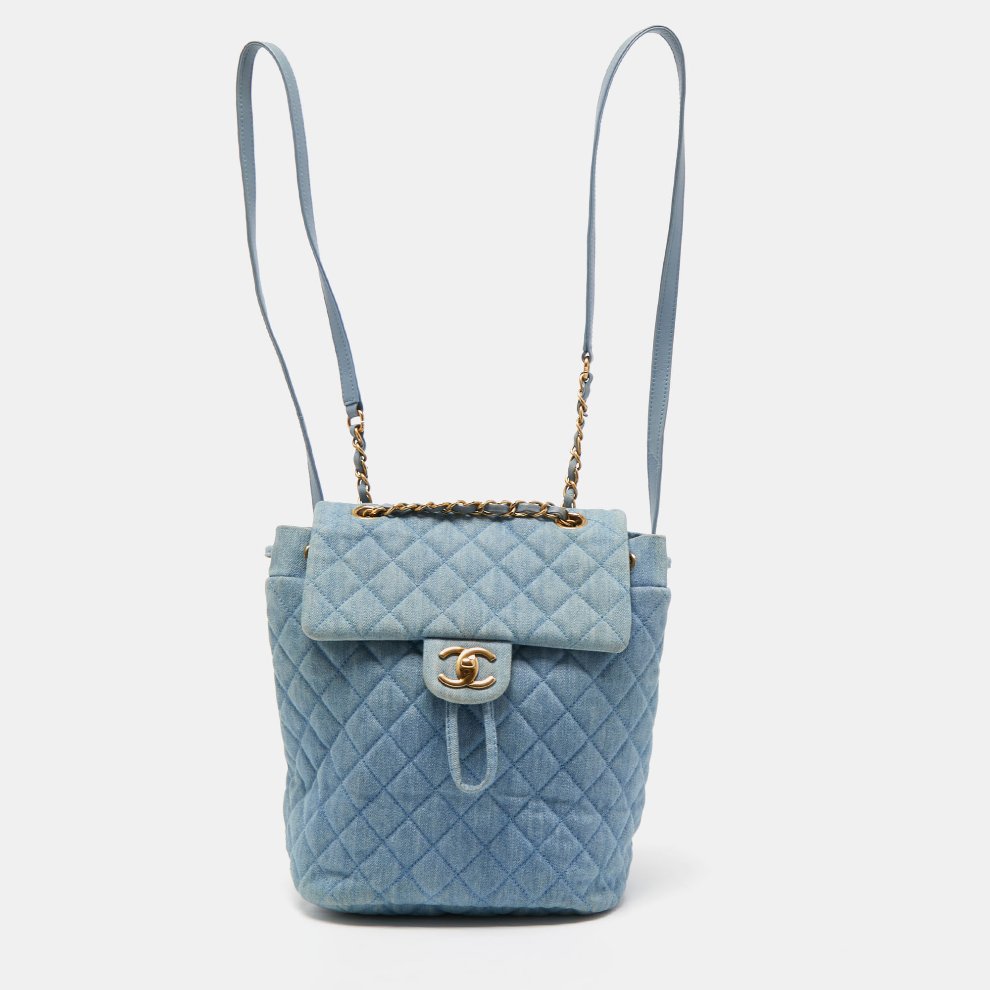 CHANEL Denim Quilted Chanel 22 Backpack Blue 1252630
