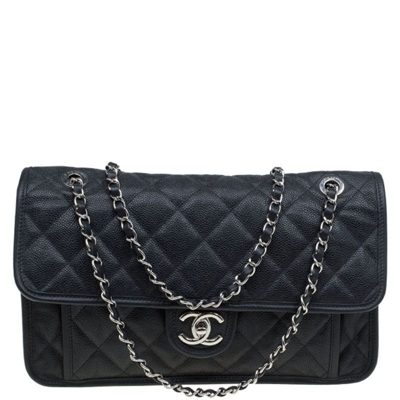 Chanel Black Caviar Leather Jumbo French Riviera Classic Flap Bag