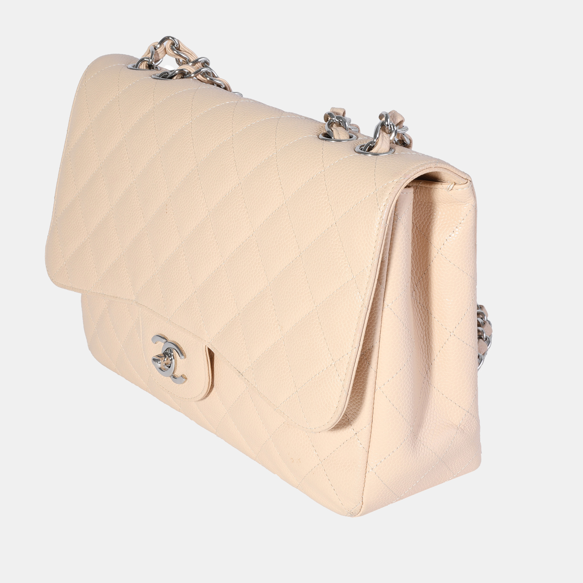 

Chanel Beige Quilted Caviar Jumbo Classic Single Flap Bag