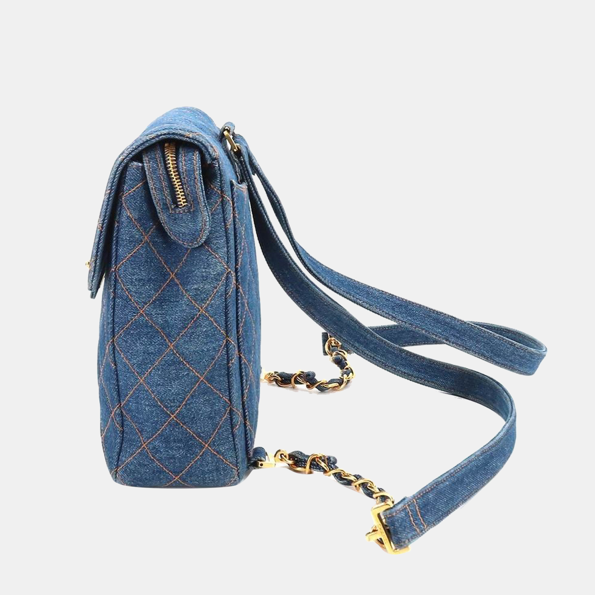 

Chanel Blue Leather Vintage Chain Backpack