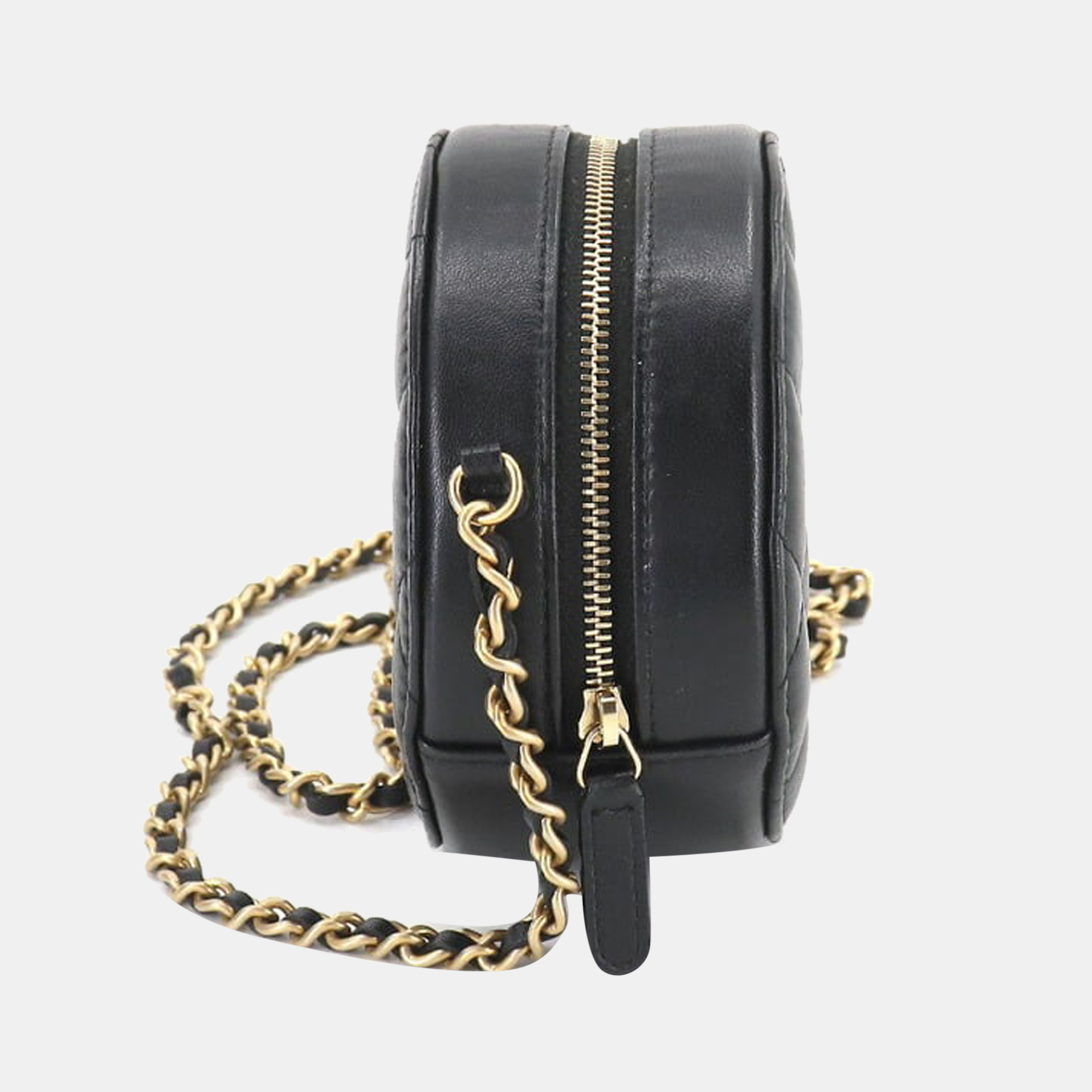 

Chanel Black Leather Mini Round Chain CC Shoulder Bag