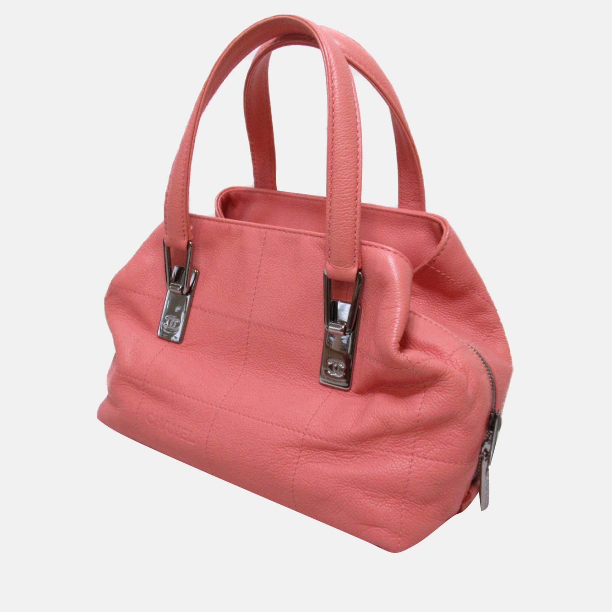 

Chanel Pink Leather Choco Bar Tote Handbag