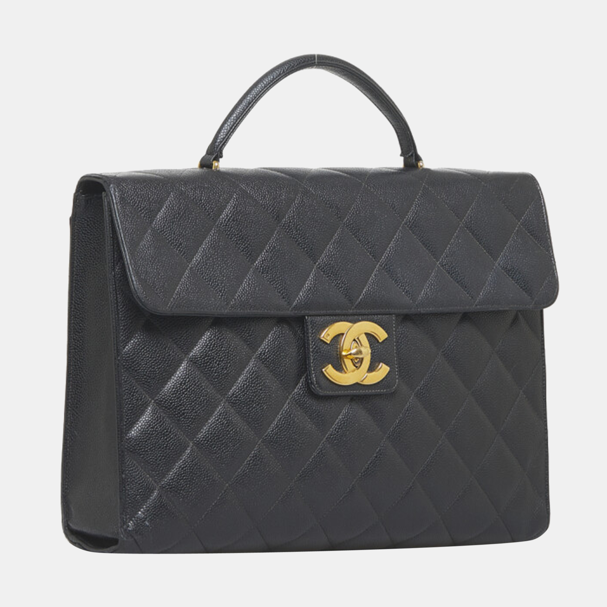 

Chanel Black CC Quilted Caviar Briefcase Business Bag