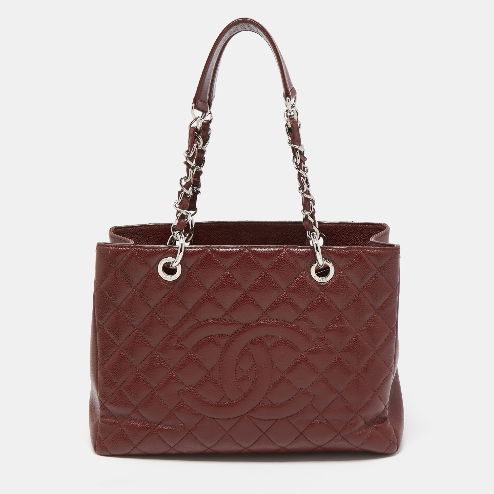 Pre-owned Chanel Dark Red Quilted Caviar Leather Gst Tote
