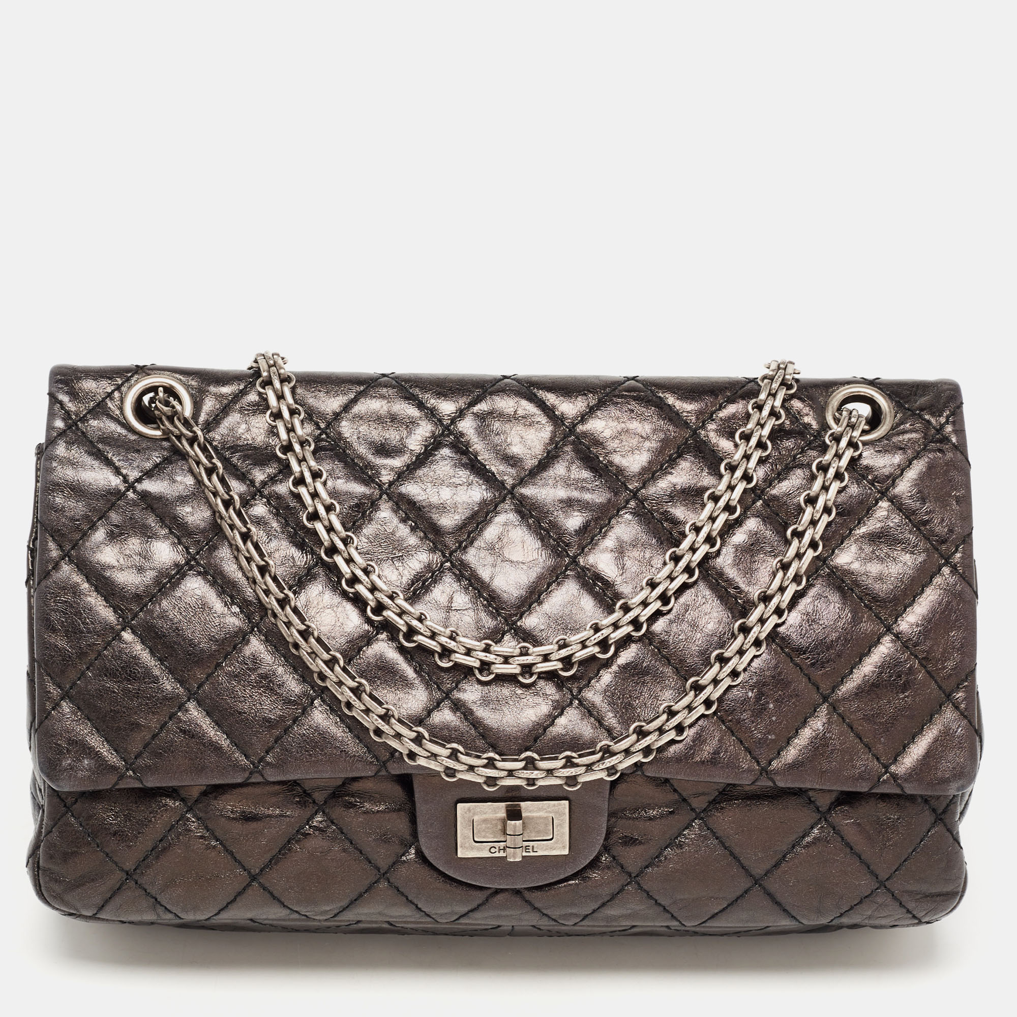 Pre-owned Chanel Metallic Grey/black Quilted Leather 226 Reissue 2.55 Flap Bag