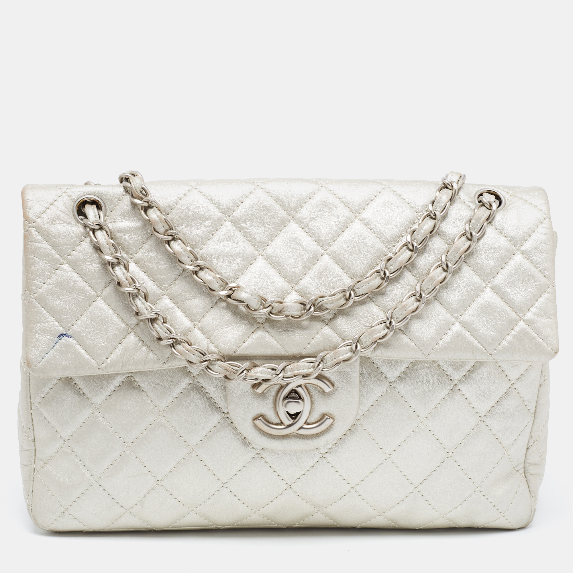 

Chanel Metallic Grey Quilted Leather Maxi Classic Single Flap Bag