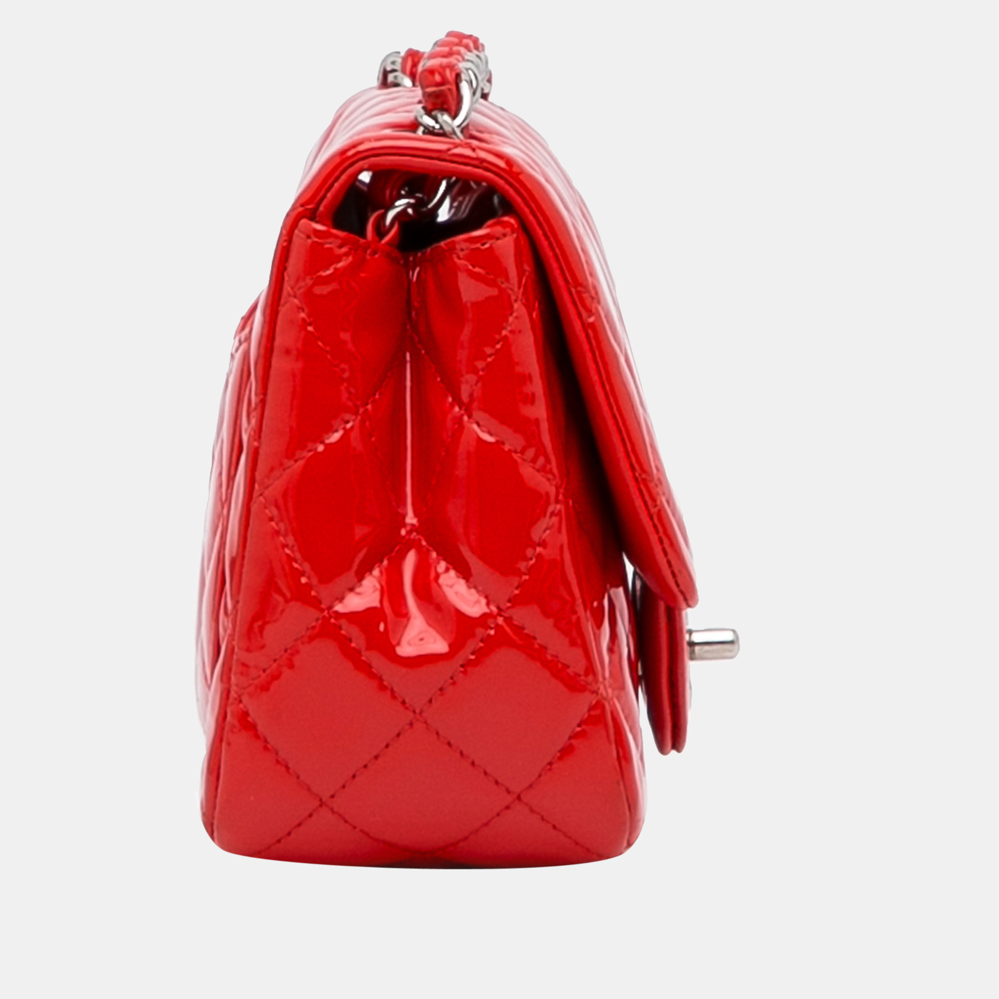 

Chanel Red Classic Mini Square Patent Leather Single Flap