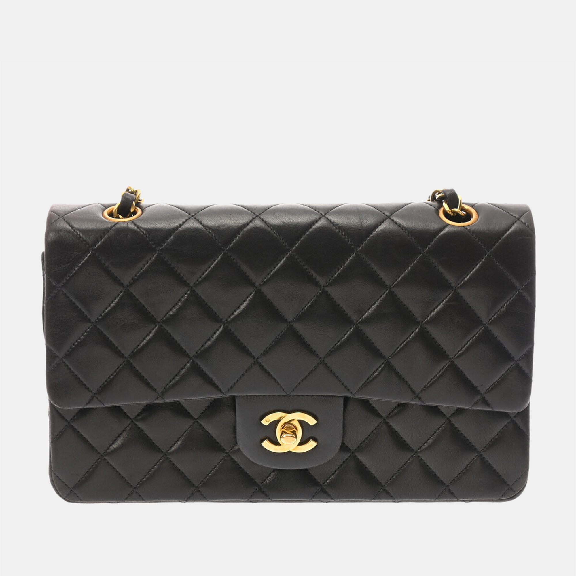 Pre-owned Chanel Black Lambskin Leather Medium Classic Double Flap