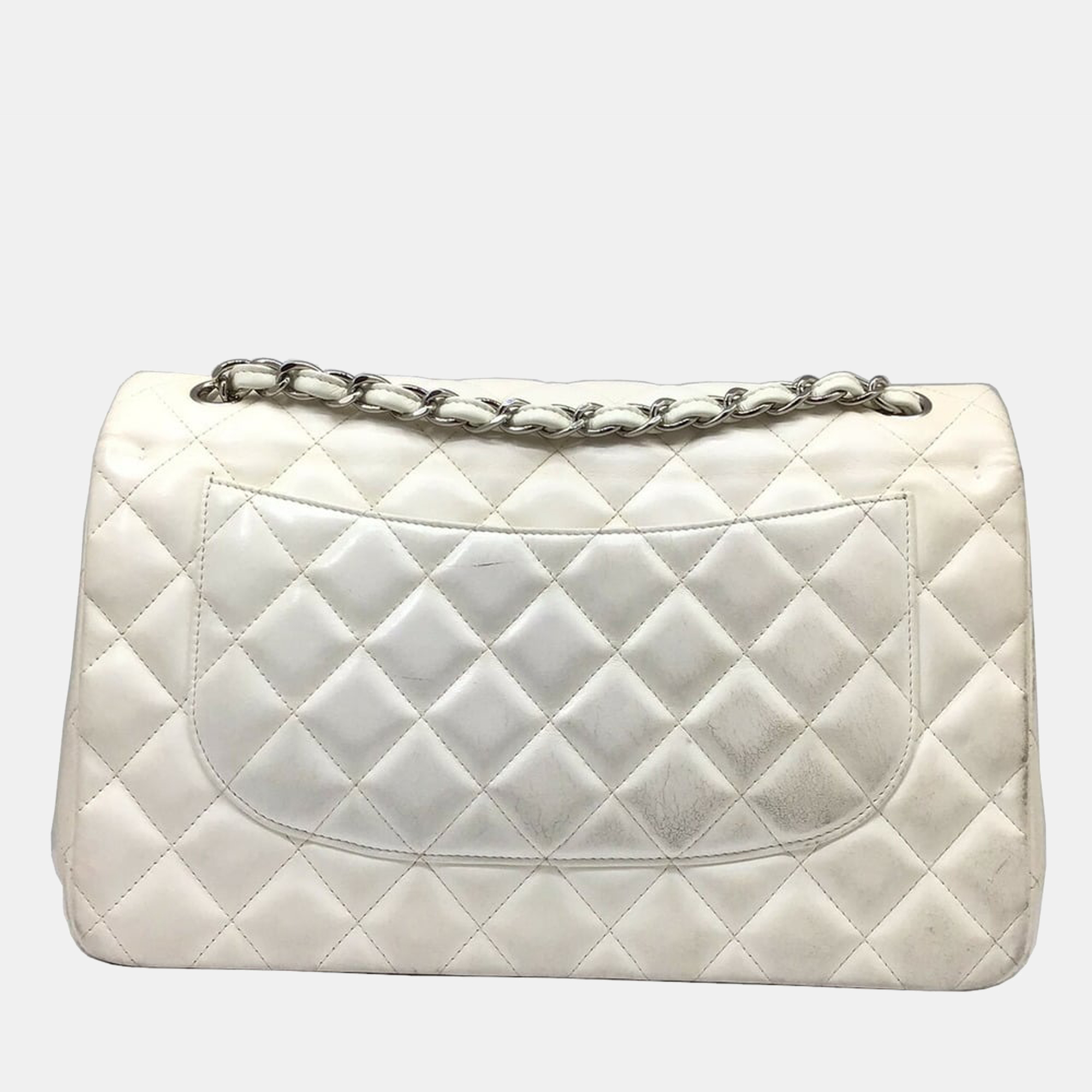 

Chanel White Leather Medium Classic Double Flap Shoulder Bag