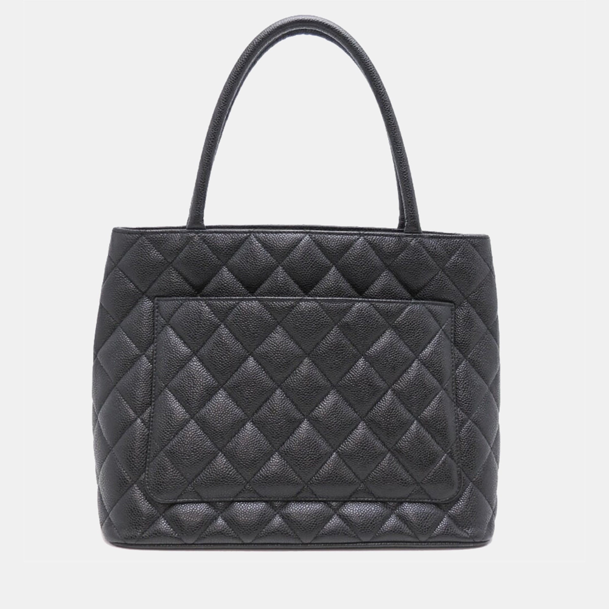 

Chanel Black Caviar Leather Medallion Tote Bag