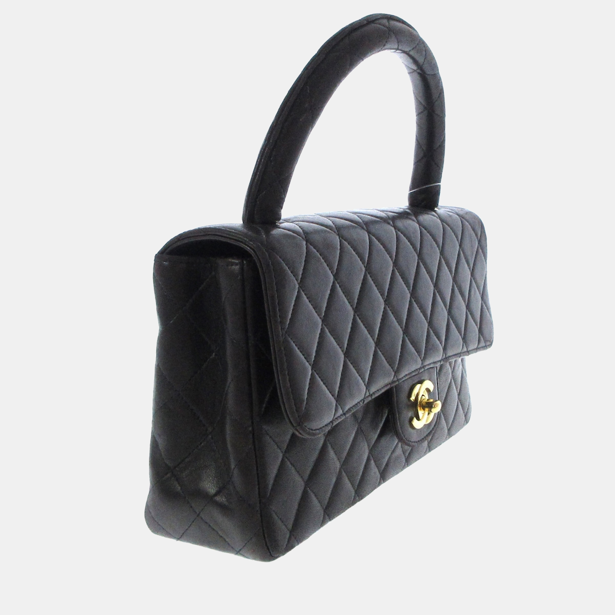 

Chanel Black Leather Vintage Kelly CC Top handle Flap handbag