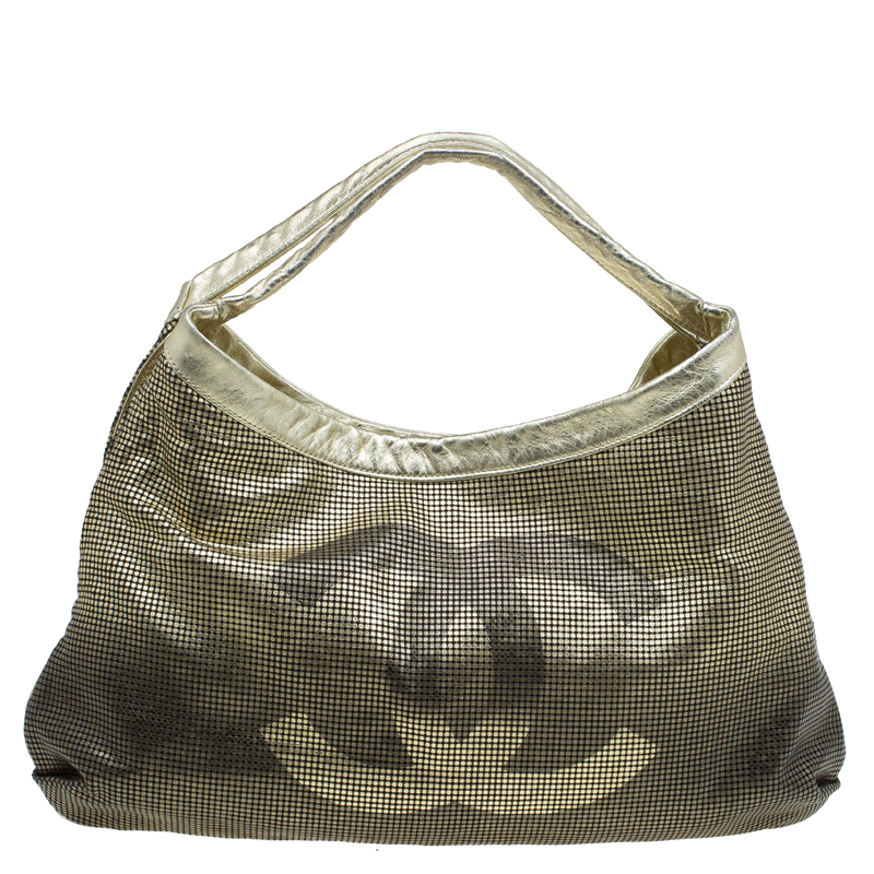 Pre Owned Chanel Gold/Black Leather Hollywood CC Hobo