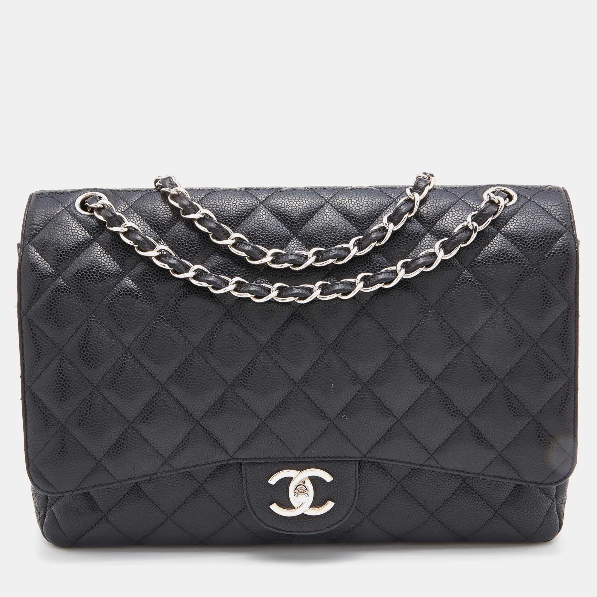 

Chanel Black Quilted Caviar Leather Maxi Classic Double Flap Bag