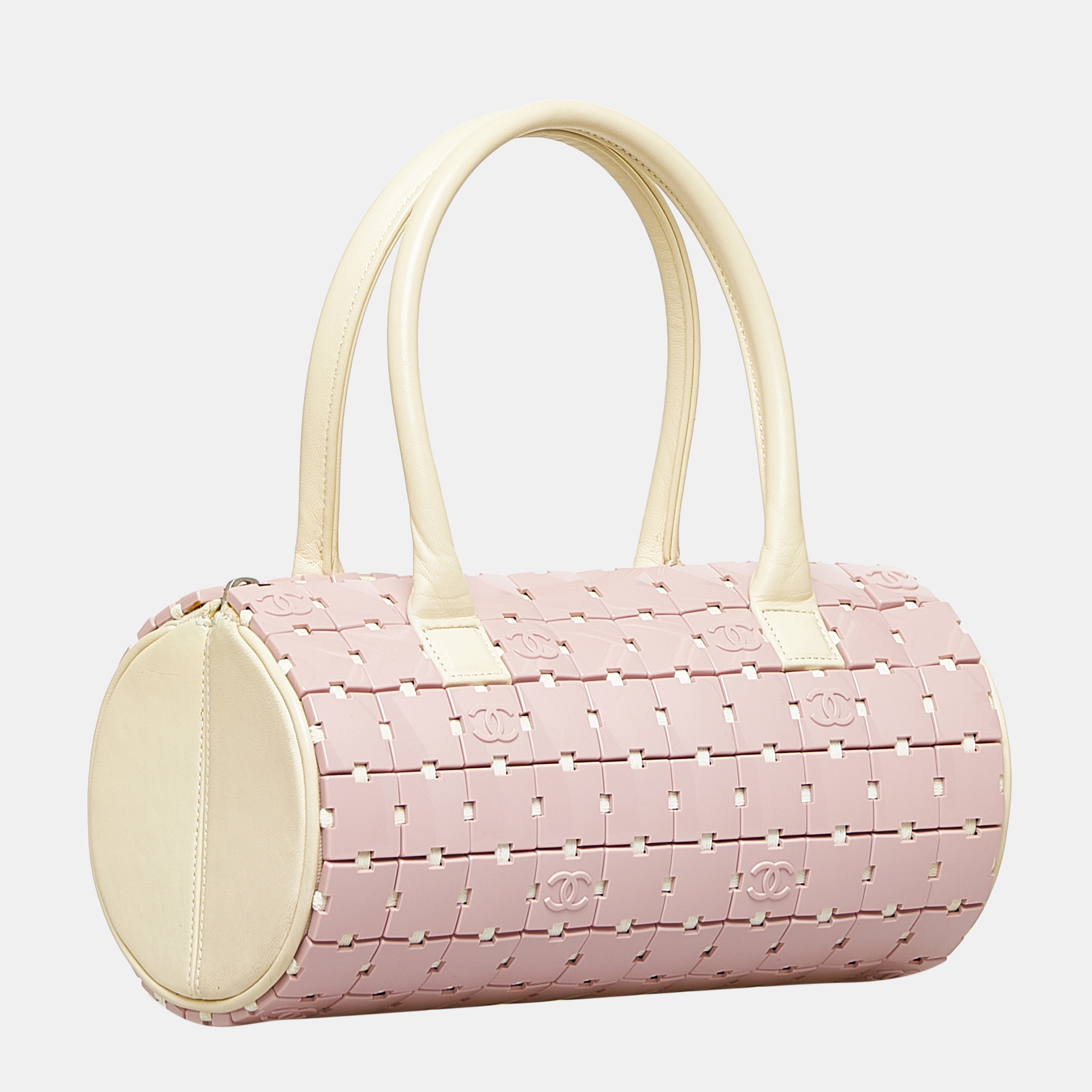 

Chanel Pink Lucite Puzzle Barrel Handbag