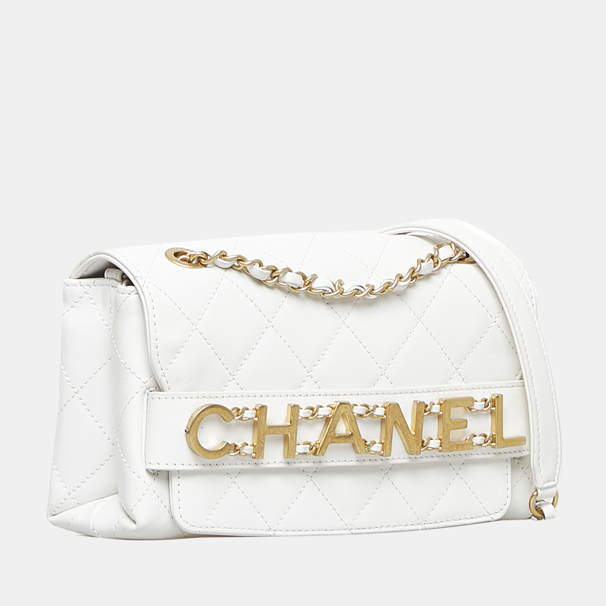 

Chanel White Small Lambskin Enchained Flap Bag