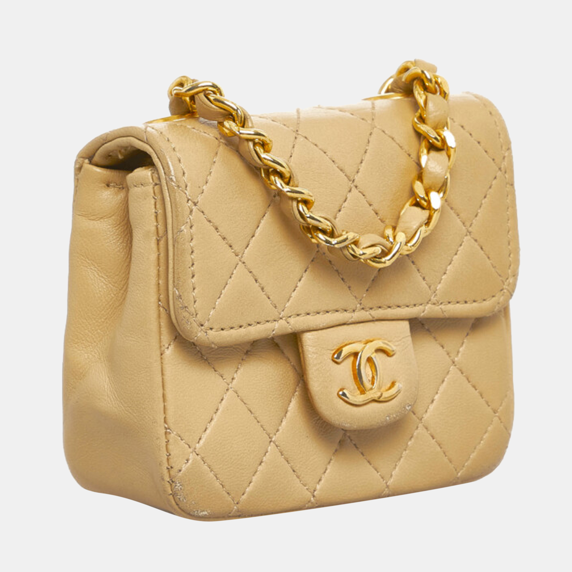 

Chanel Beige Leather Micro Classic Flap Belt Bag