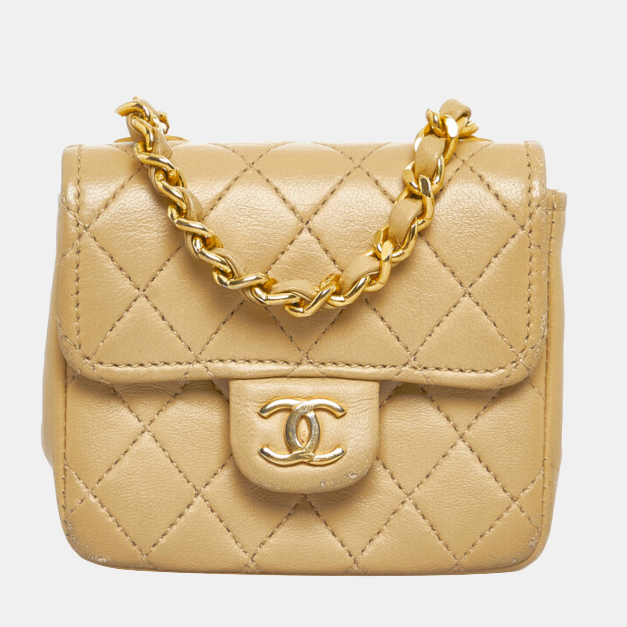 Pre-owned Chanel Beige Leather Micro Classic Flap Belt Bag