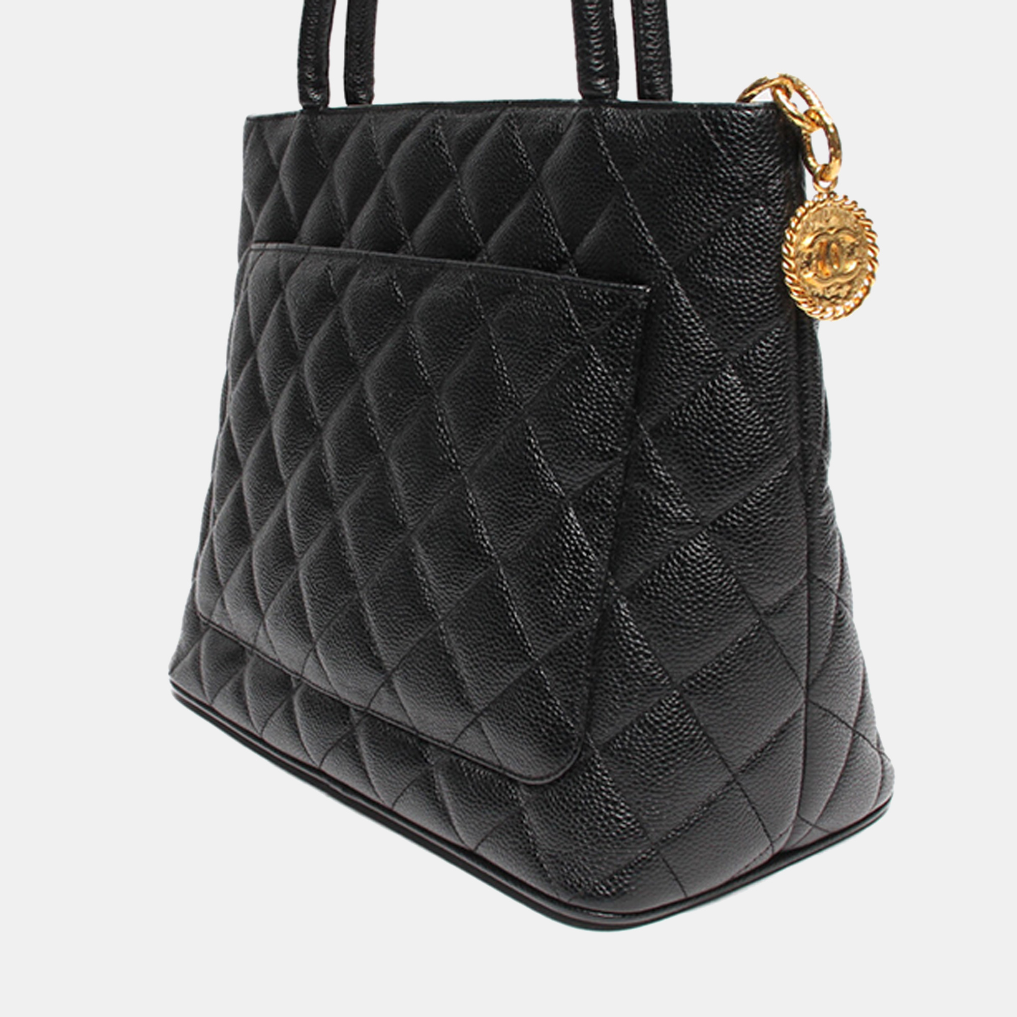 

Chanel Black Caviar Leather Medallion Tote Bag
