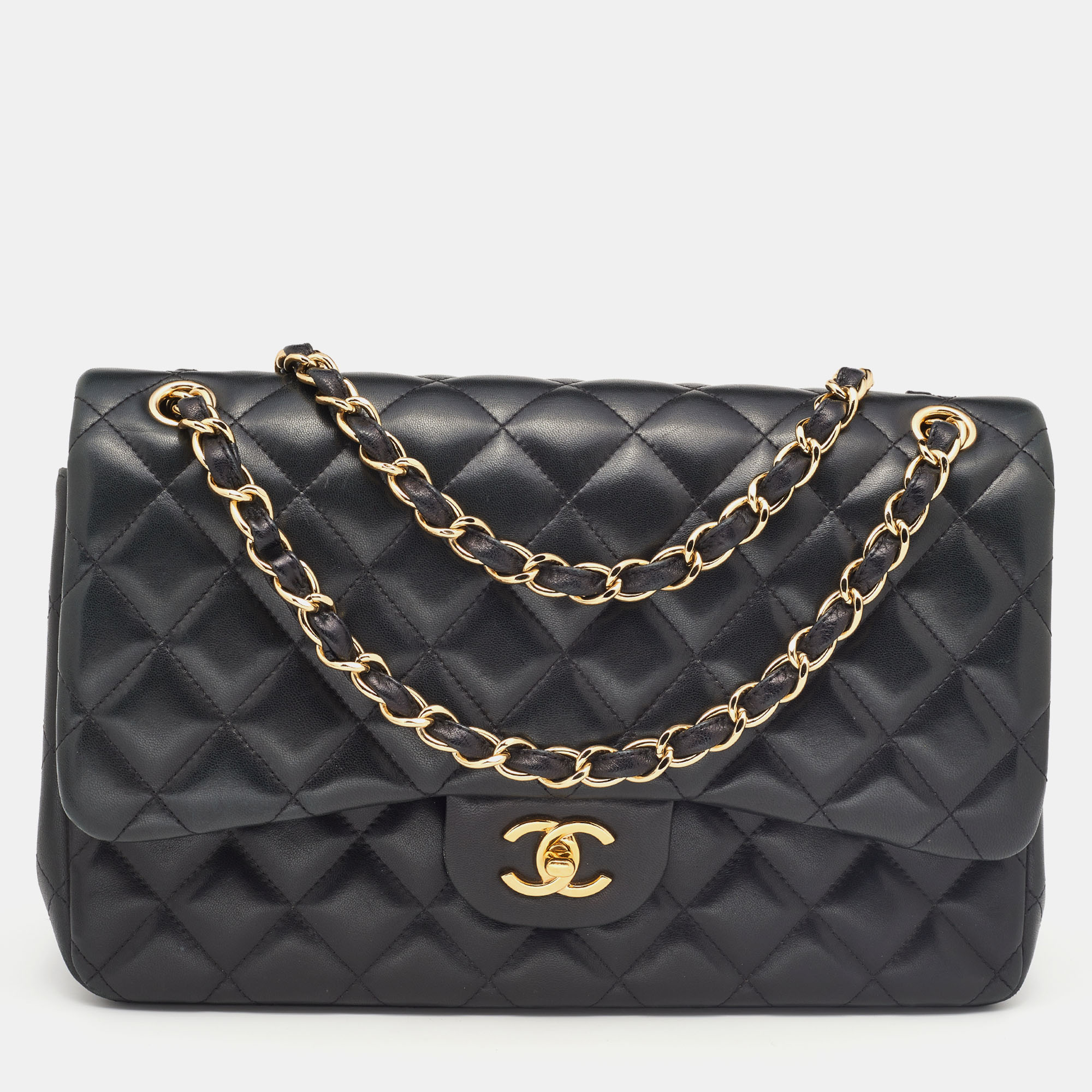 Pre-owned Chanel Black Quilted Leather Jumbo Classic Double Flap Bag