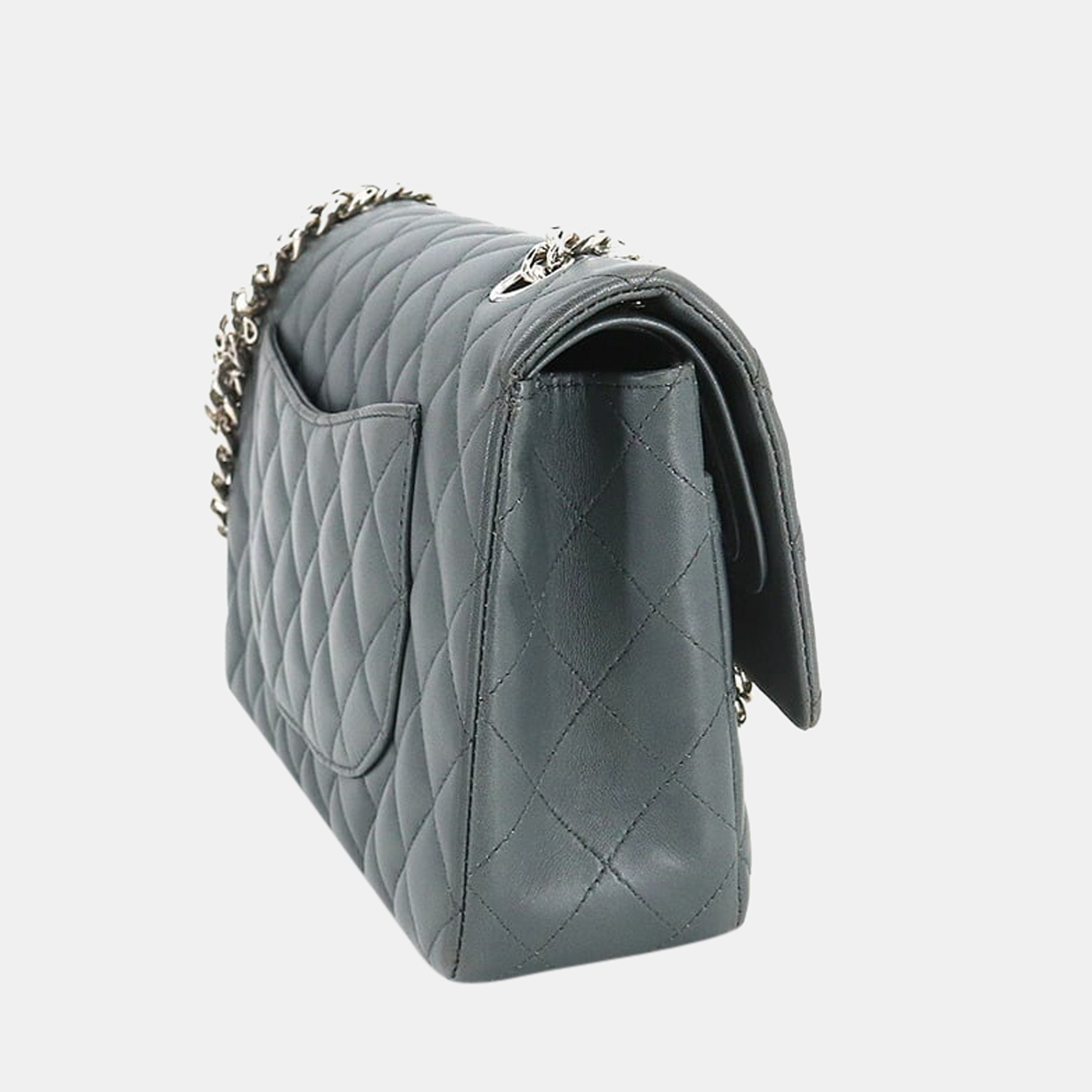 

Chanel Grey Leather Medium Classic Double Flap Shoulder Bag