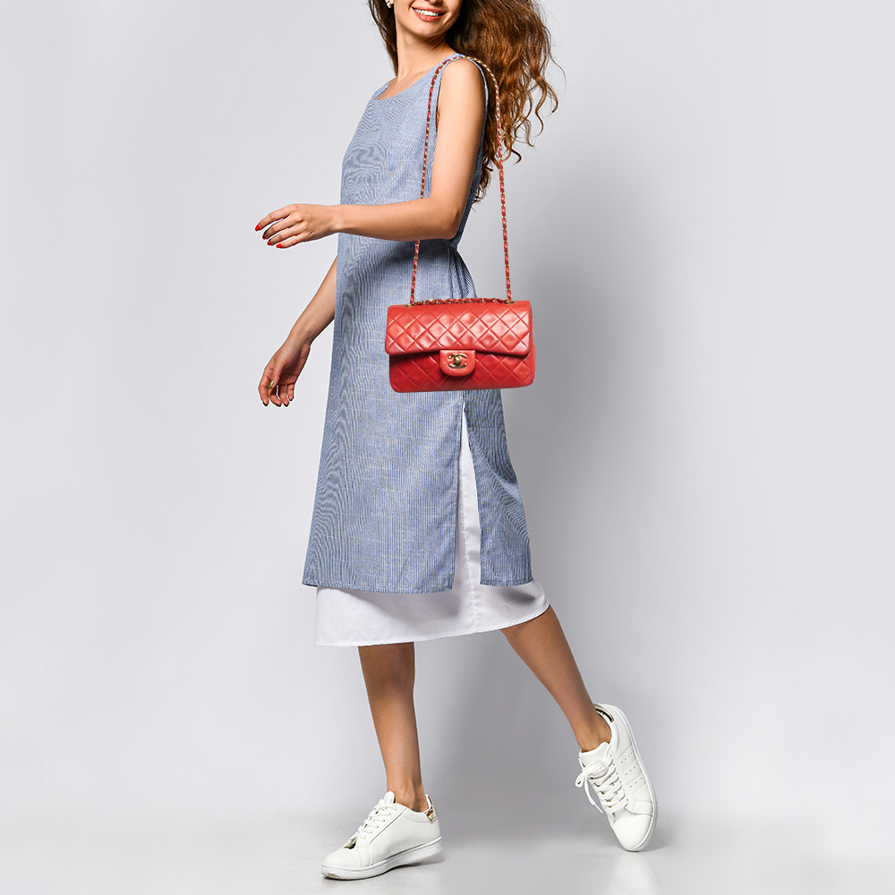 

Chanel Red Quilted Lambskin Leather  Classic Double Flap Bag