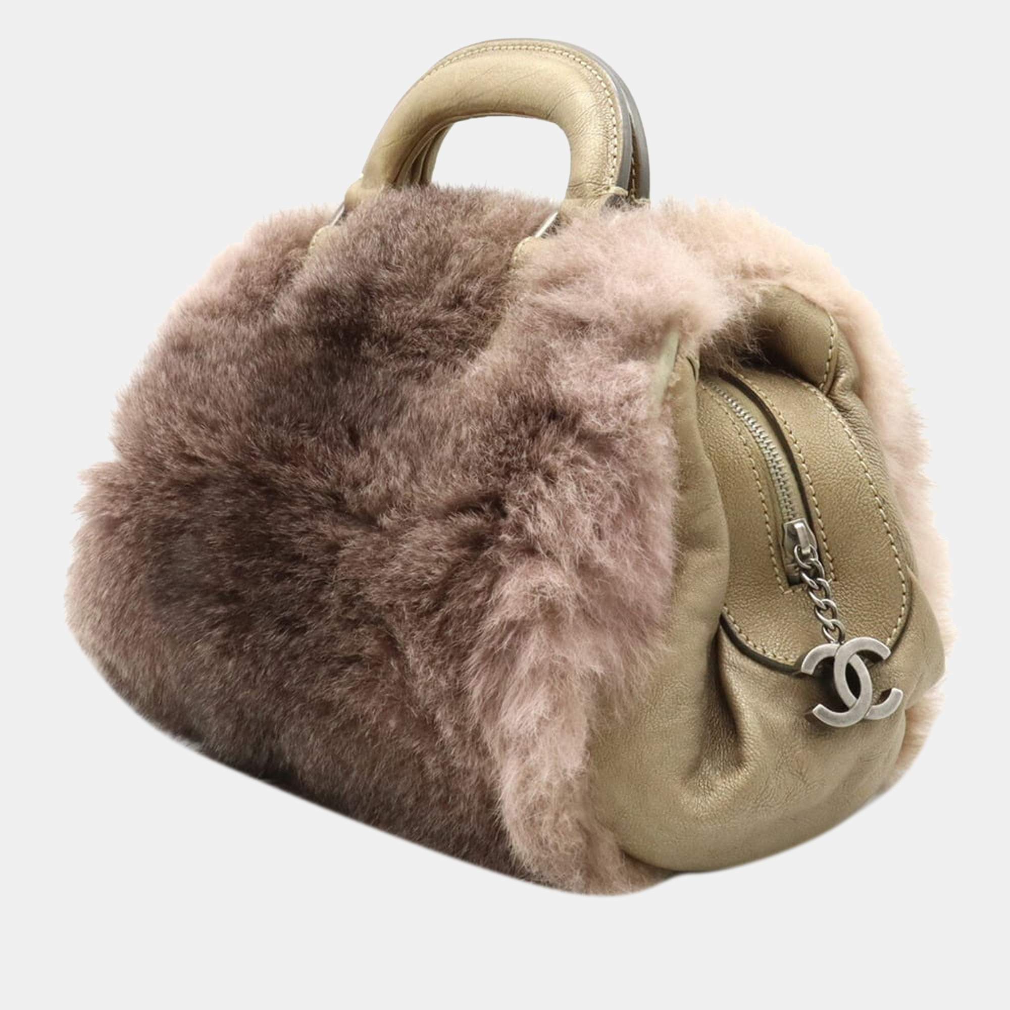 

Chanel Brown Rabbit Fur CC Top Handle Bag