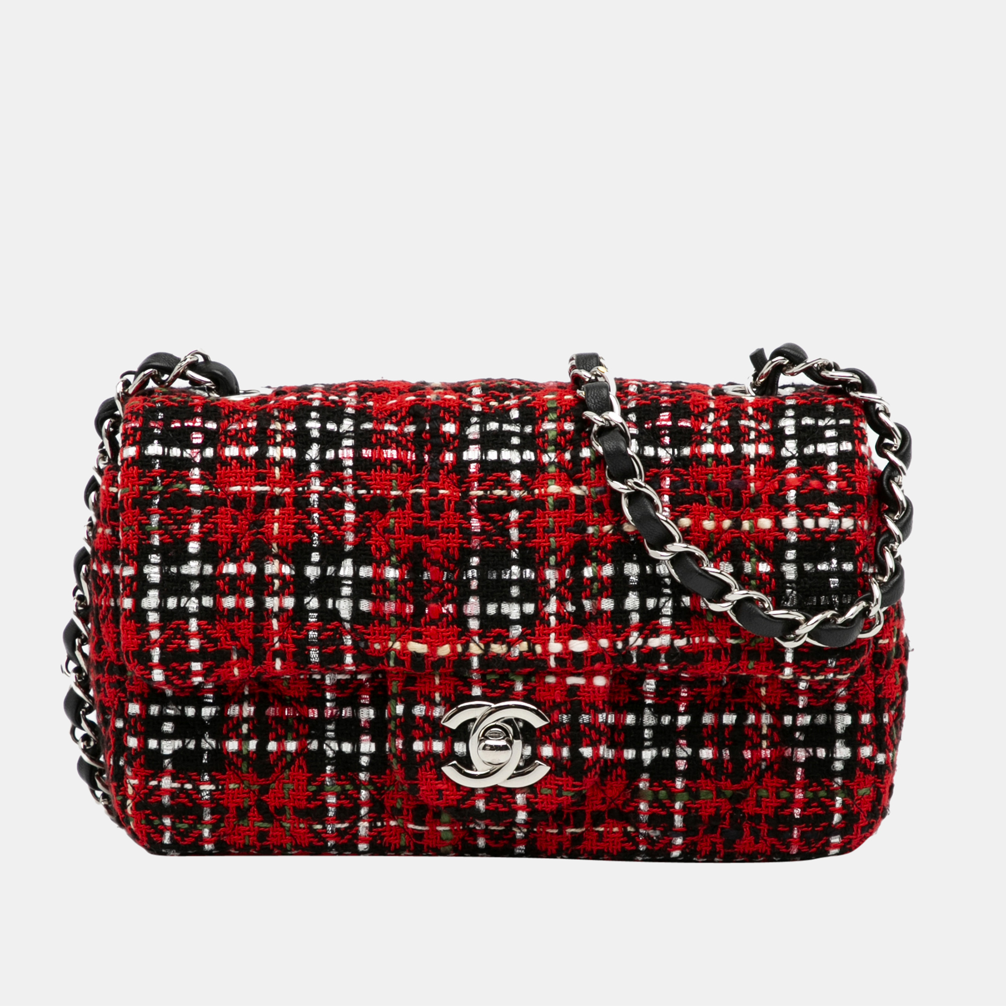 

Chanel Red Mini Tweed Single Flap Bag