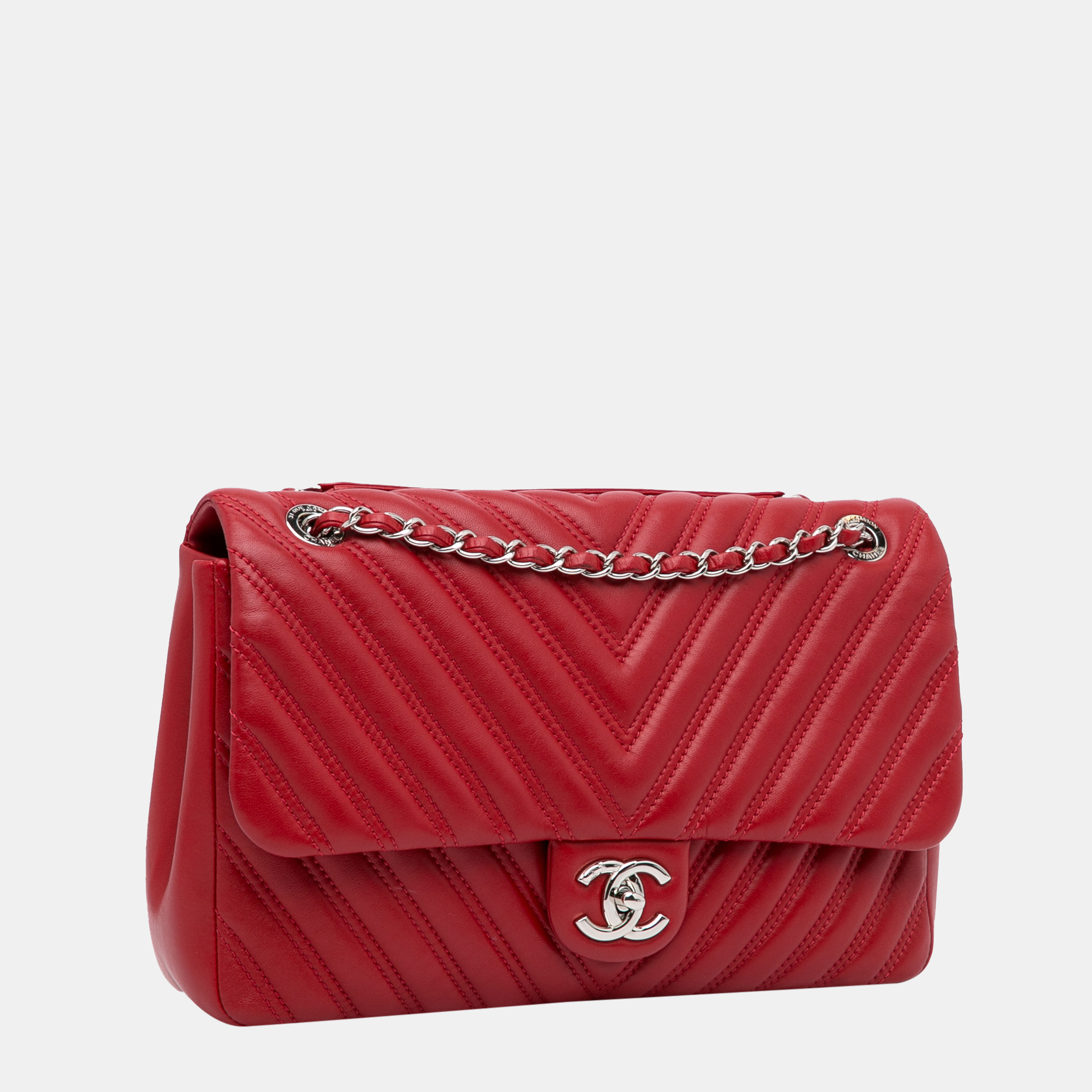 

Chanel Red Jumbo Chevron Double Flap Bag