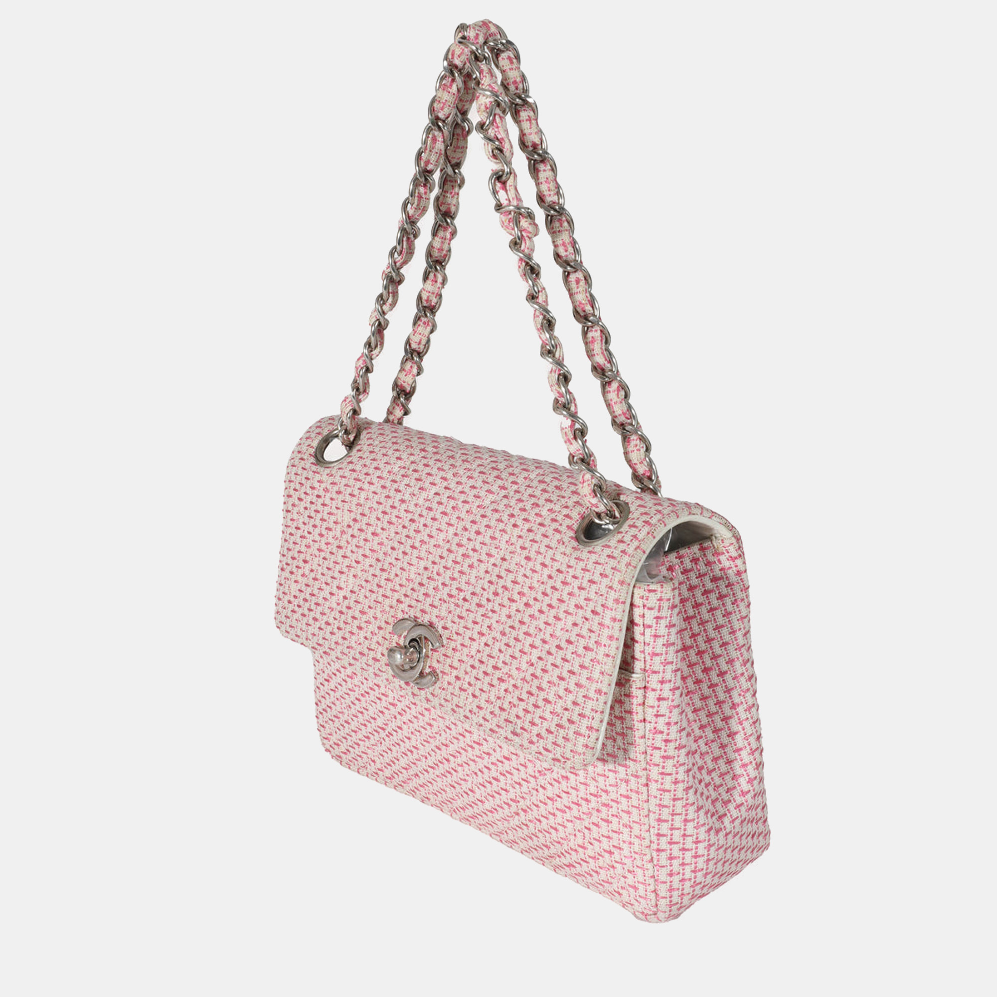 

Chanel Pink Woven Raffia Small CC Shoulder Flap Bag
