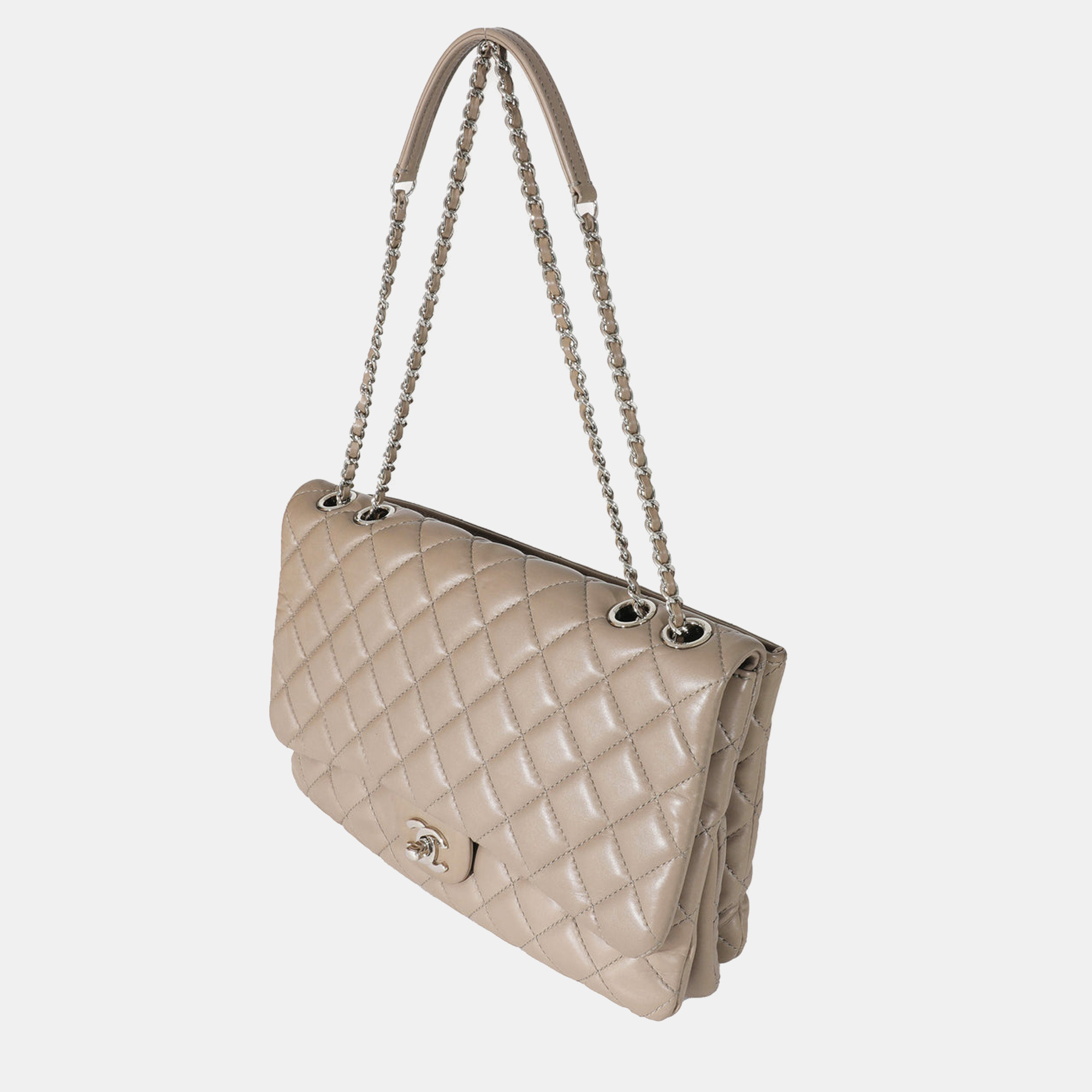 

Chanel Grey Lambskin Jumbo 3 Accordion Flap Bag