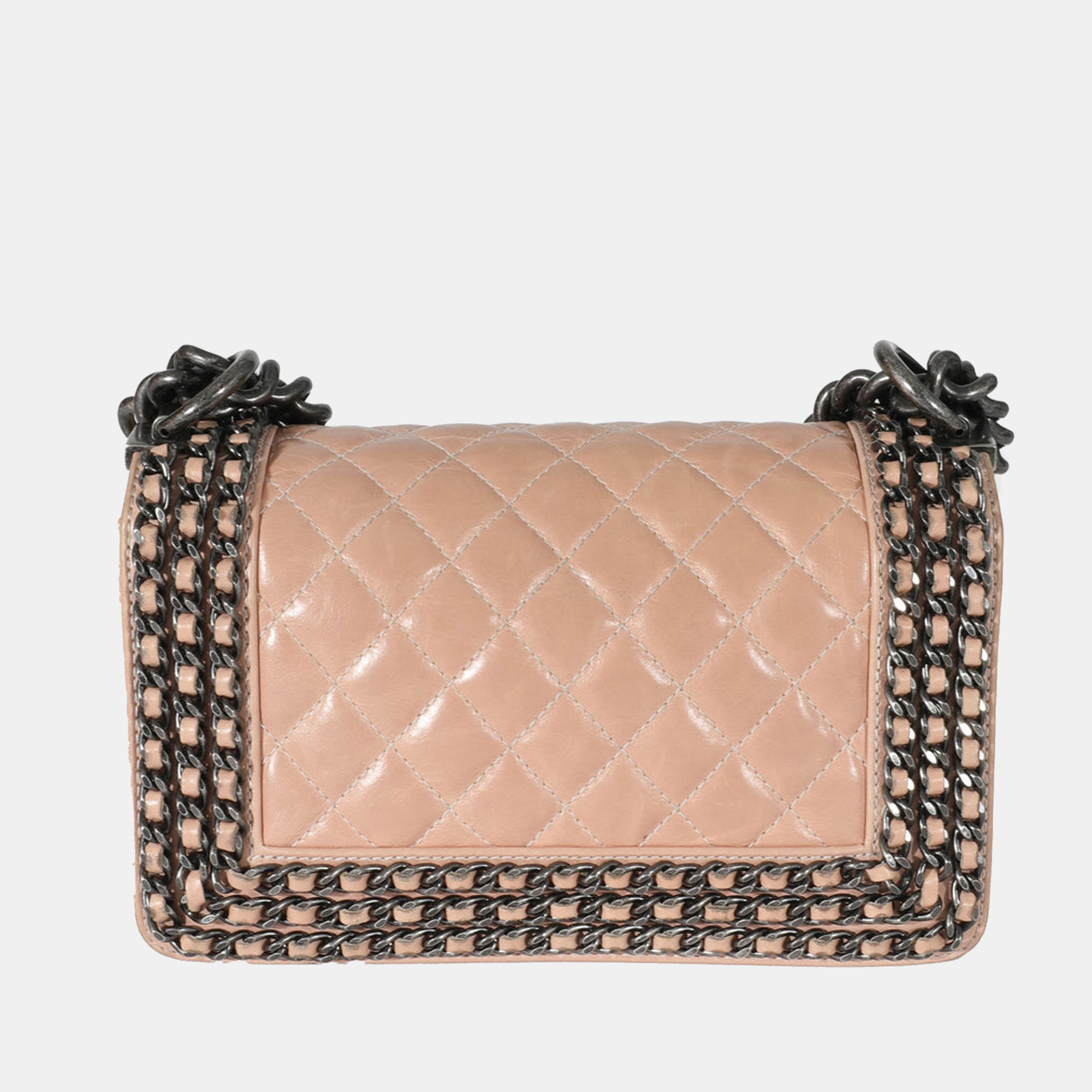 

Chanel Beige Glazed Calfskin Enchained Small Boy Bag