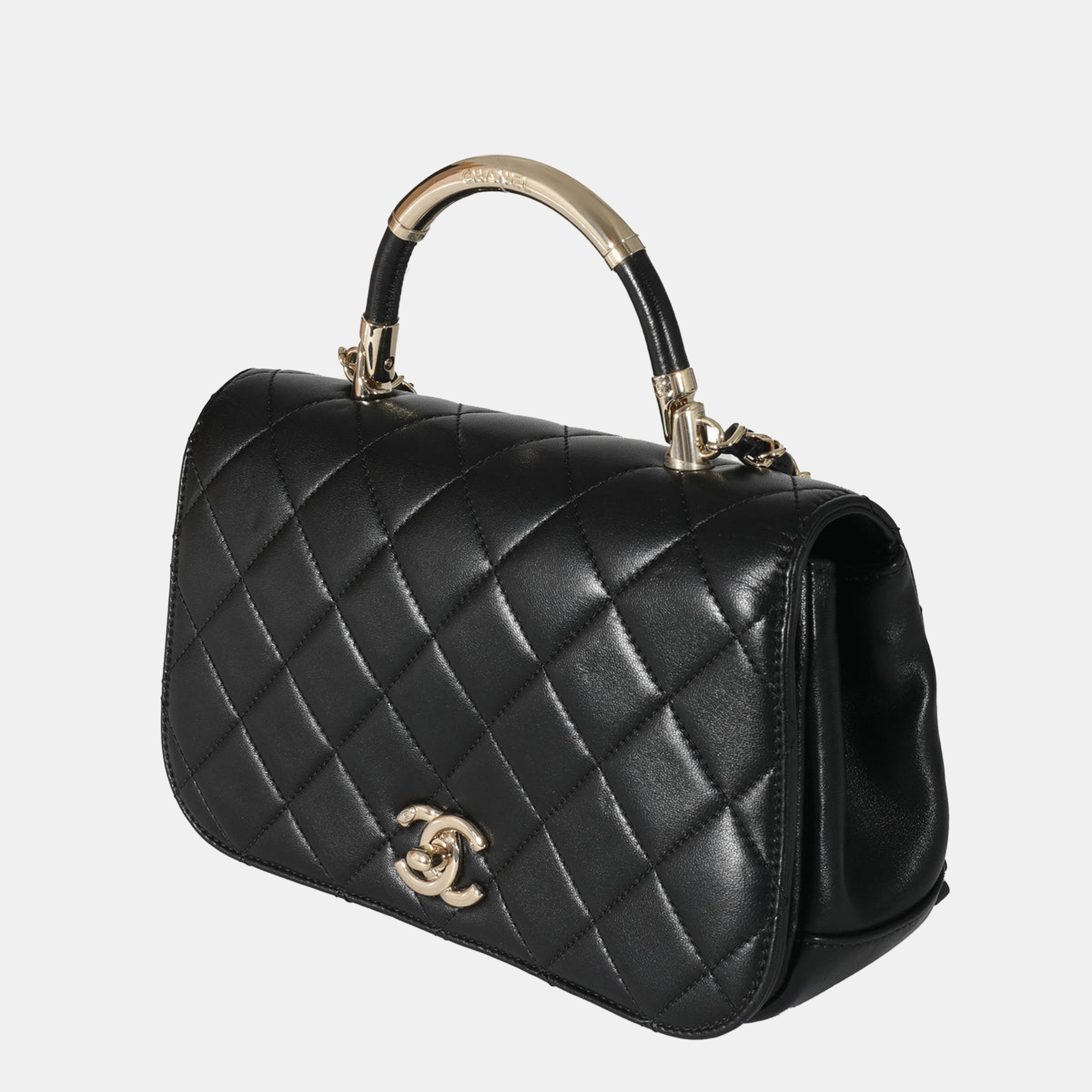 

Chanel Black Lambskin Leather Carry Chic Flap Bag