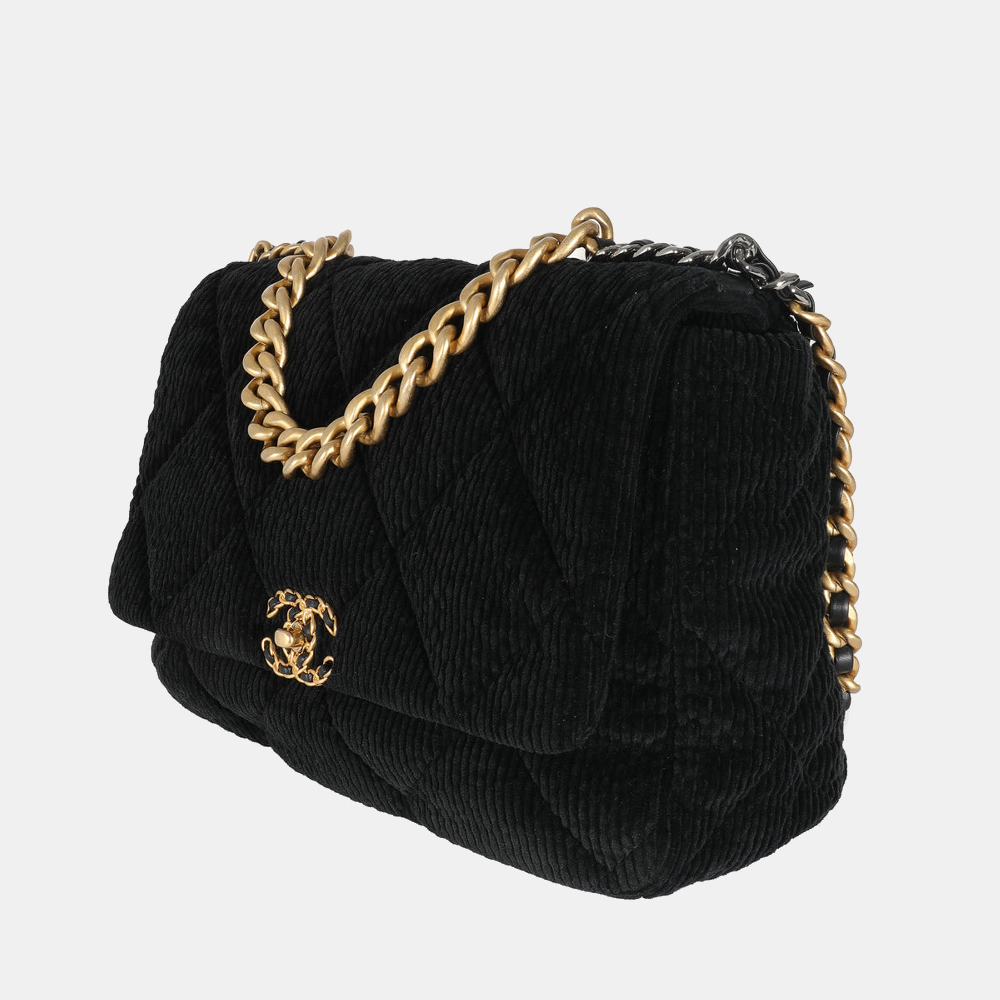 

Chanel Black Corduroy Large Chanel 19 Flap Bag