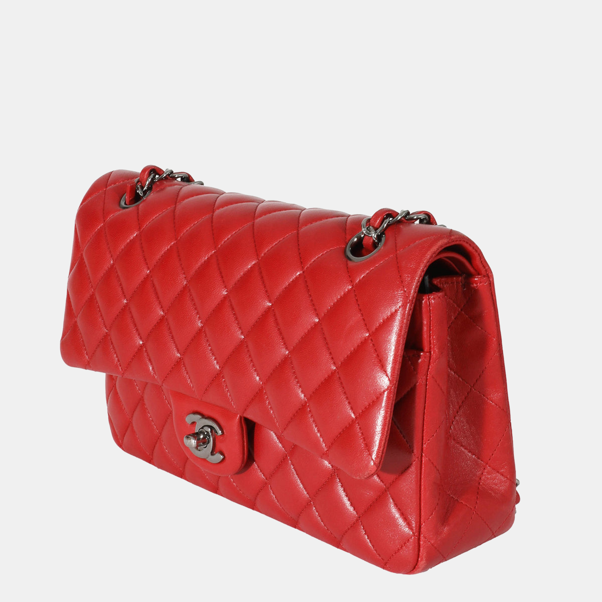 

Chanel Red Lambskin Leather  Classic Double Flap Shoulder Bag