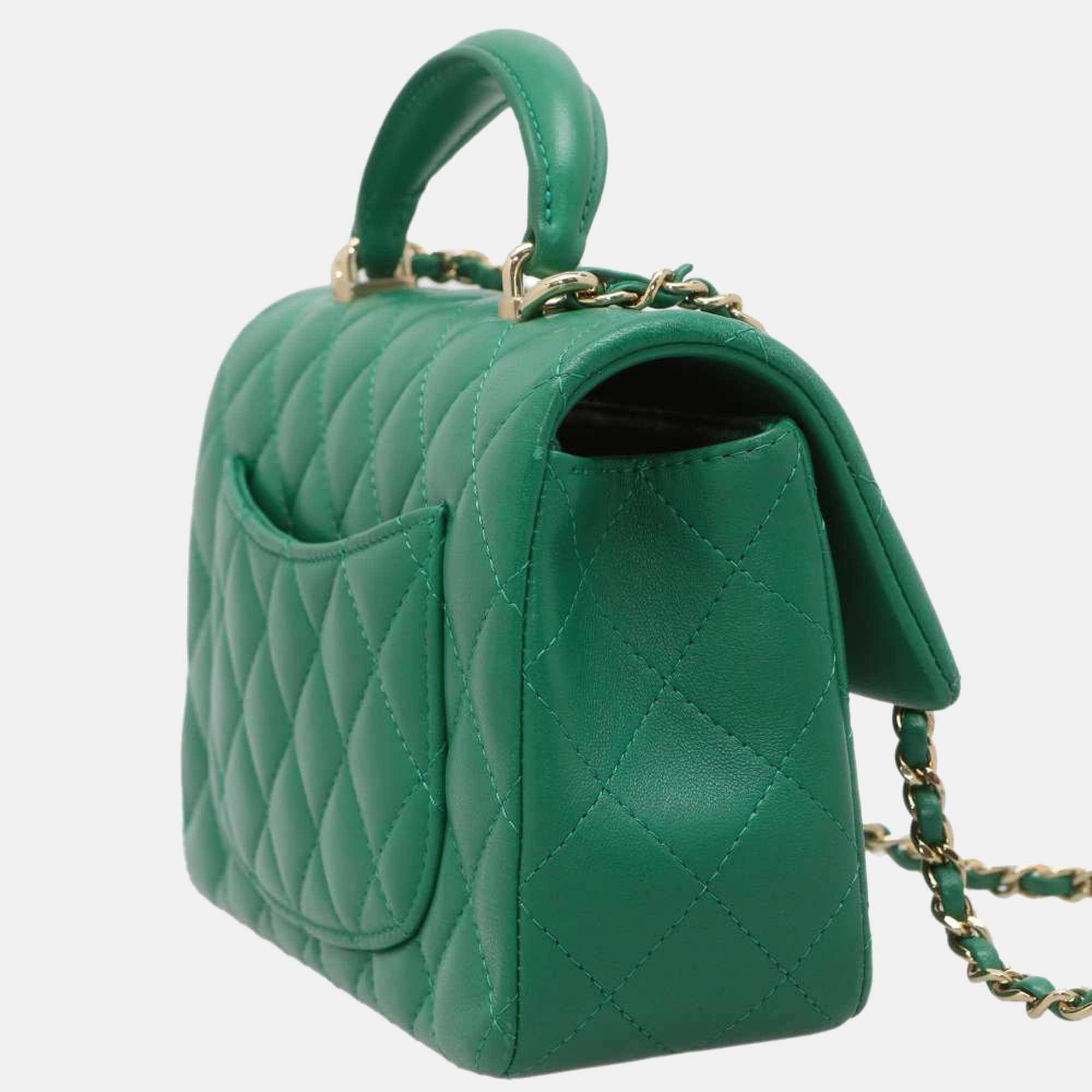 

Chanel Green Lambskin Leather Mini Top Handle FlapShoulder Bag