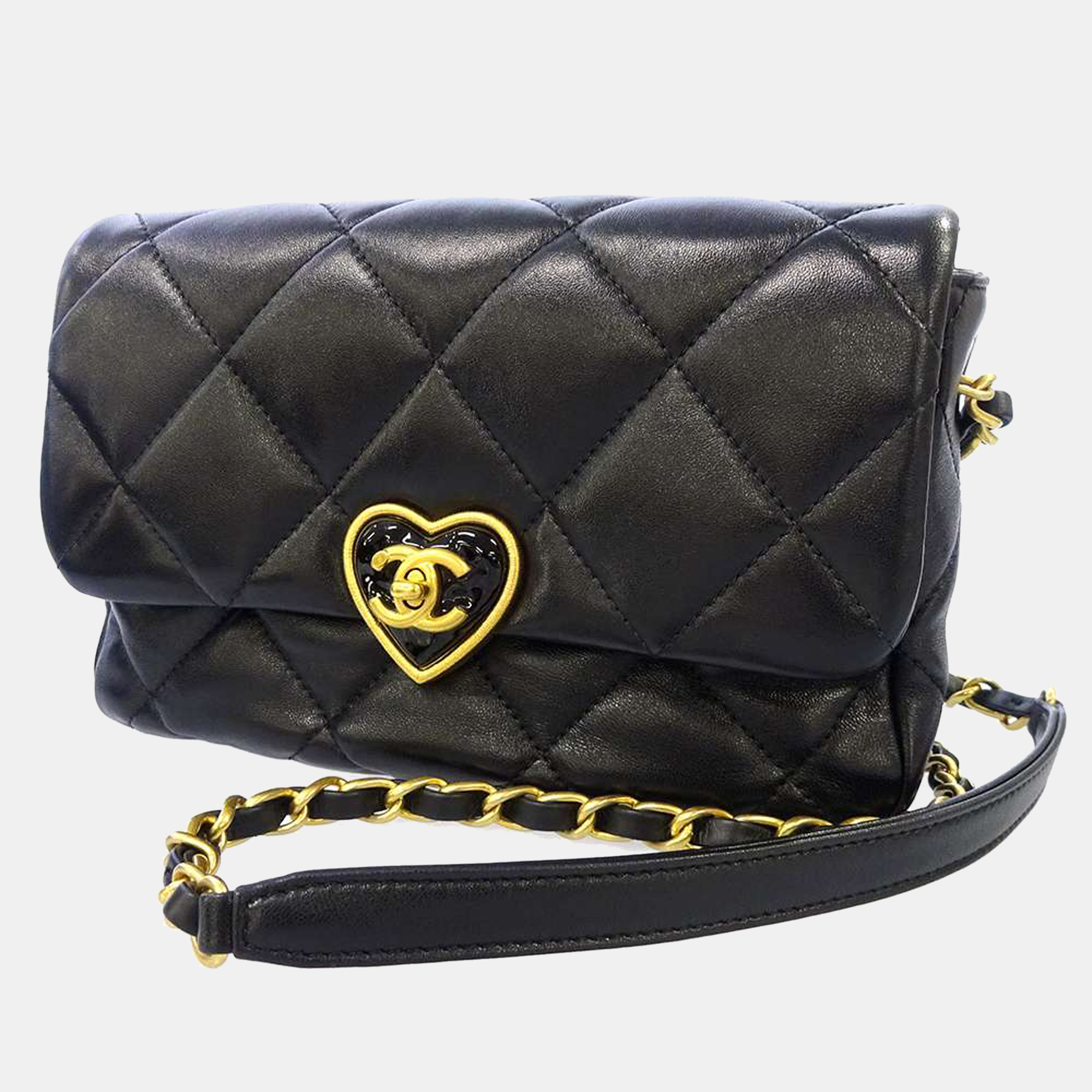 Pre-owned Chanel Black Lambskin Leather Heart Coco Small Flap Bag Shoulder  Bag