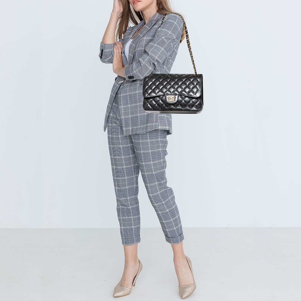 

Chanel Black Quilted Caviar Leather Jumbo Classic Double Flap Bag