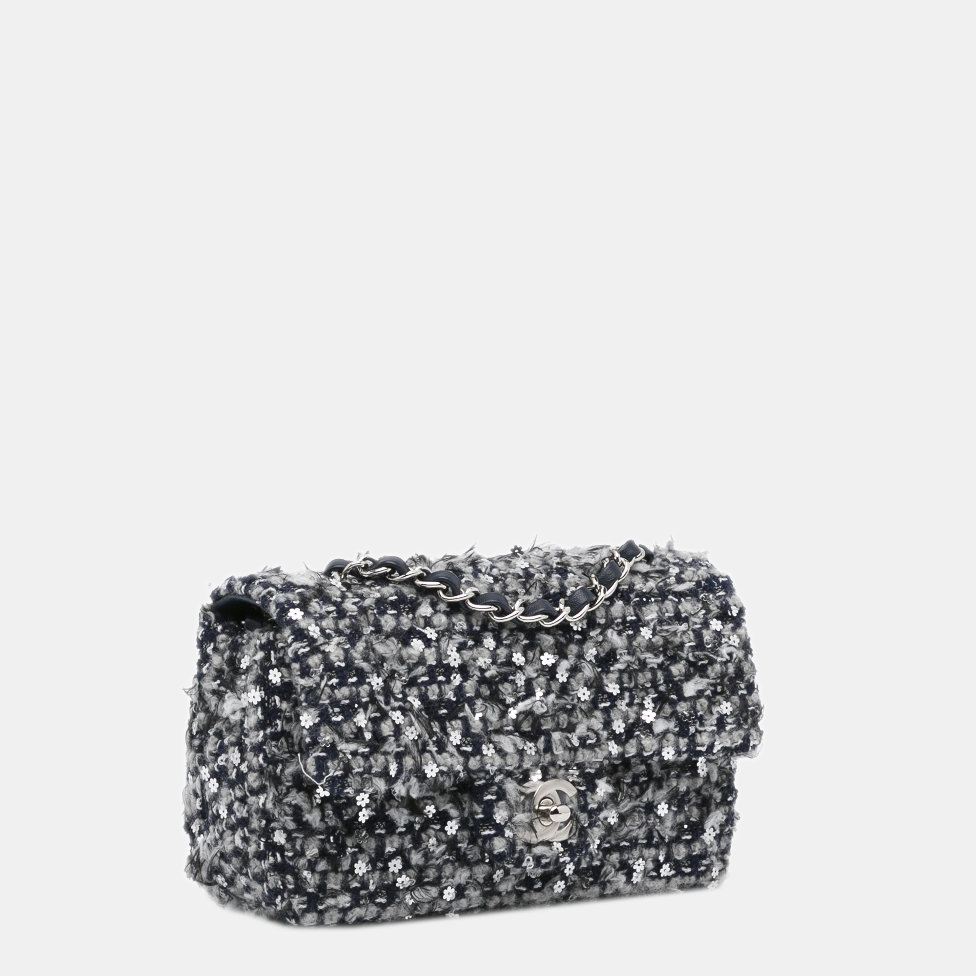 

Chanel Grey Mini Sequin Tweed Flap Crossbody