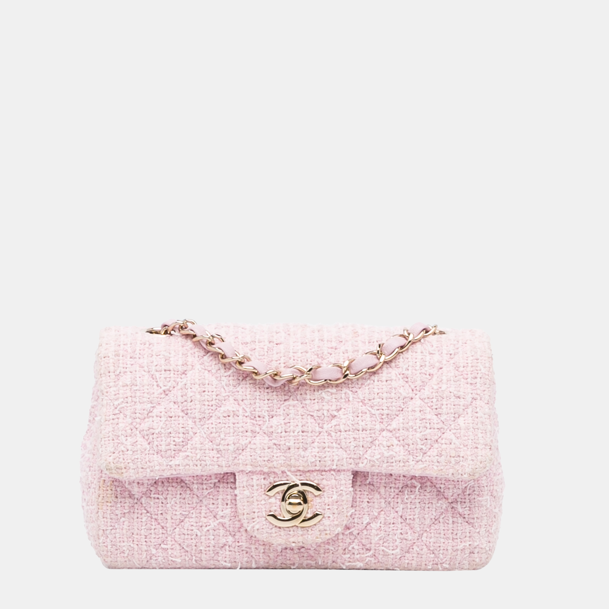 

Chanel Pink Classic Mini Rectangular Tweed Flap Bag