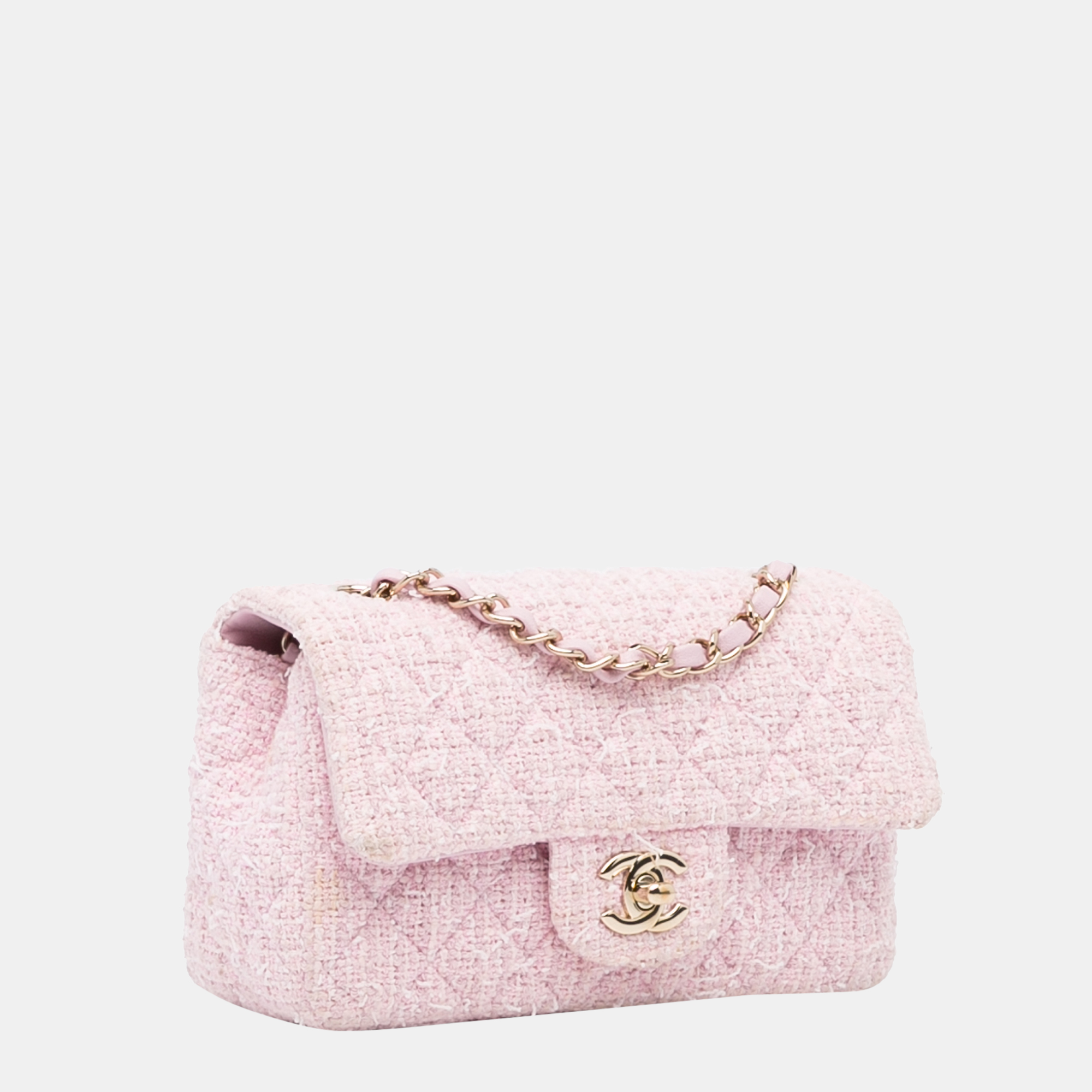 

Chanel Pink Classic Mini Rectangular Tweed Flap Bag