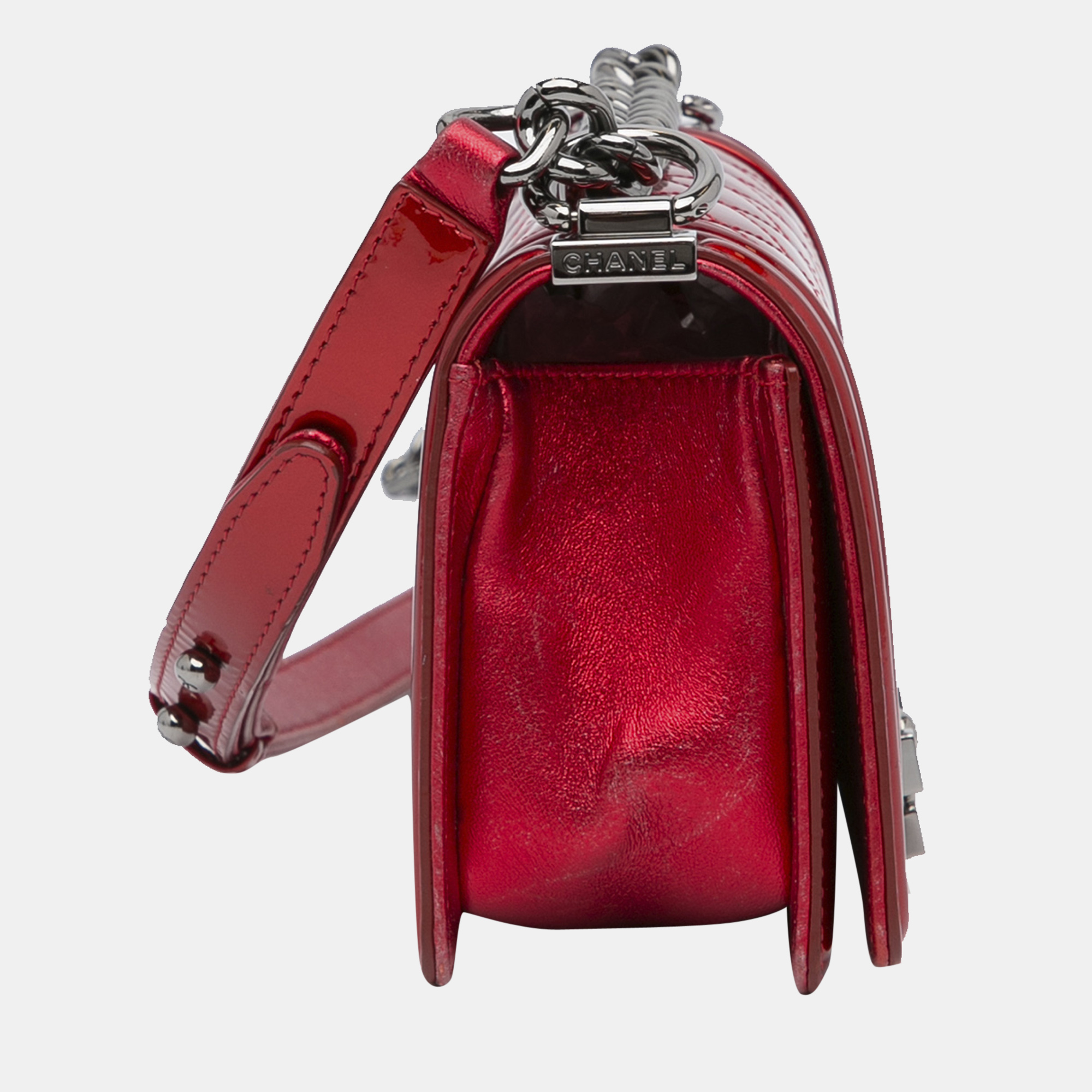 

Chanel Red Patent Leather Boy Bag