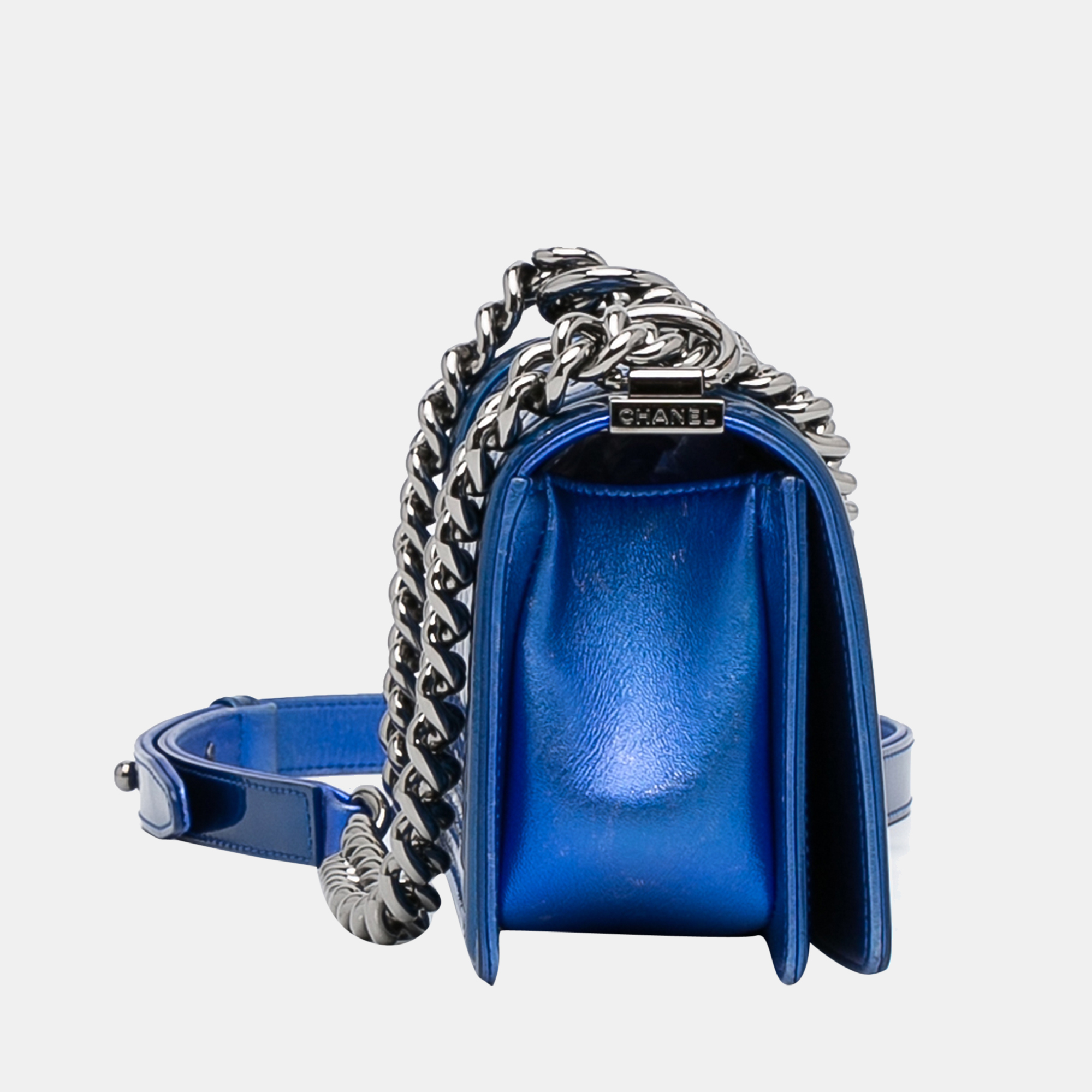

Chanel Blue Small Patent Boy Crossbody Bag