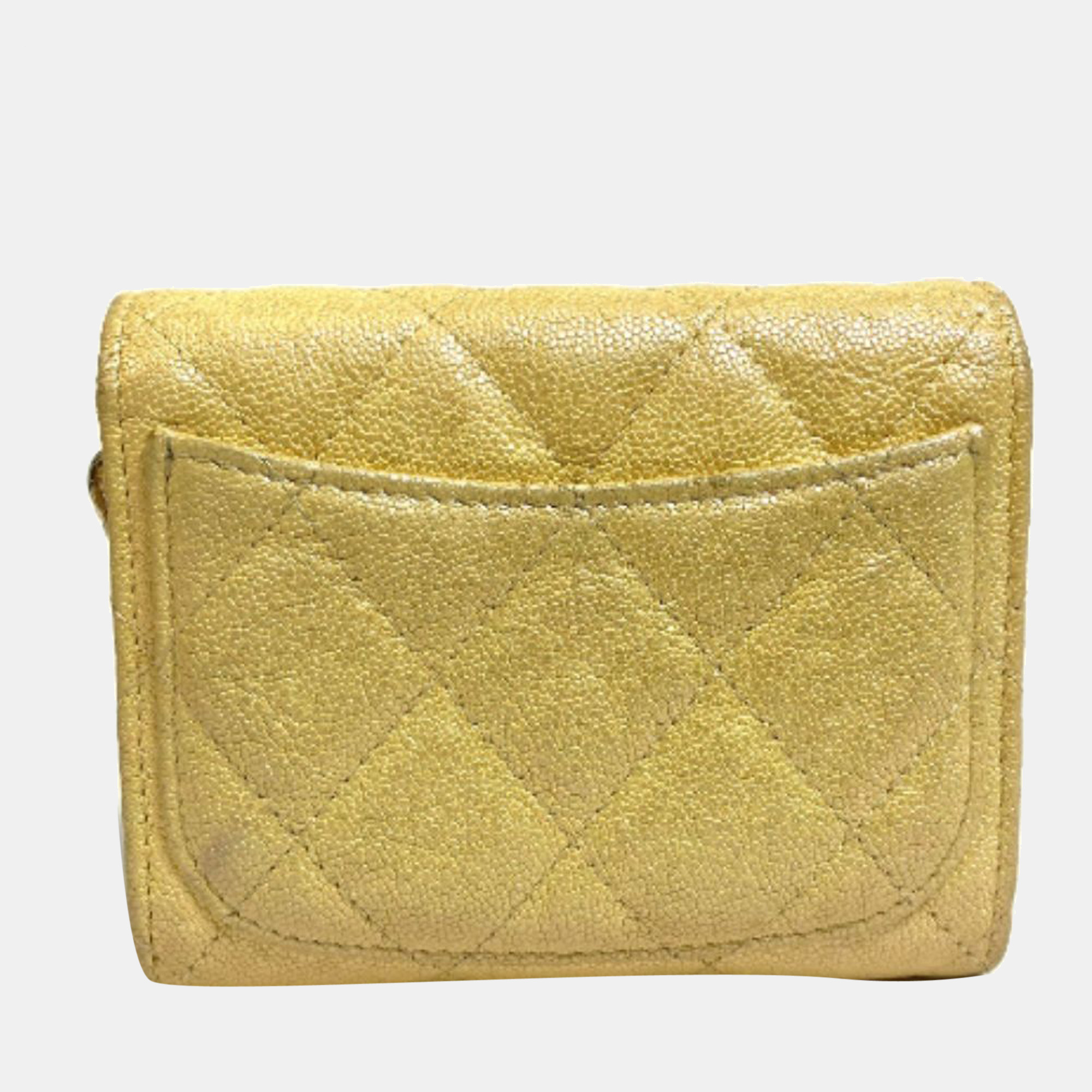 

Chanel Yellow CC Quilted Caviar Wallet on Chain Bag