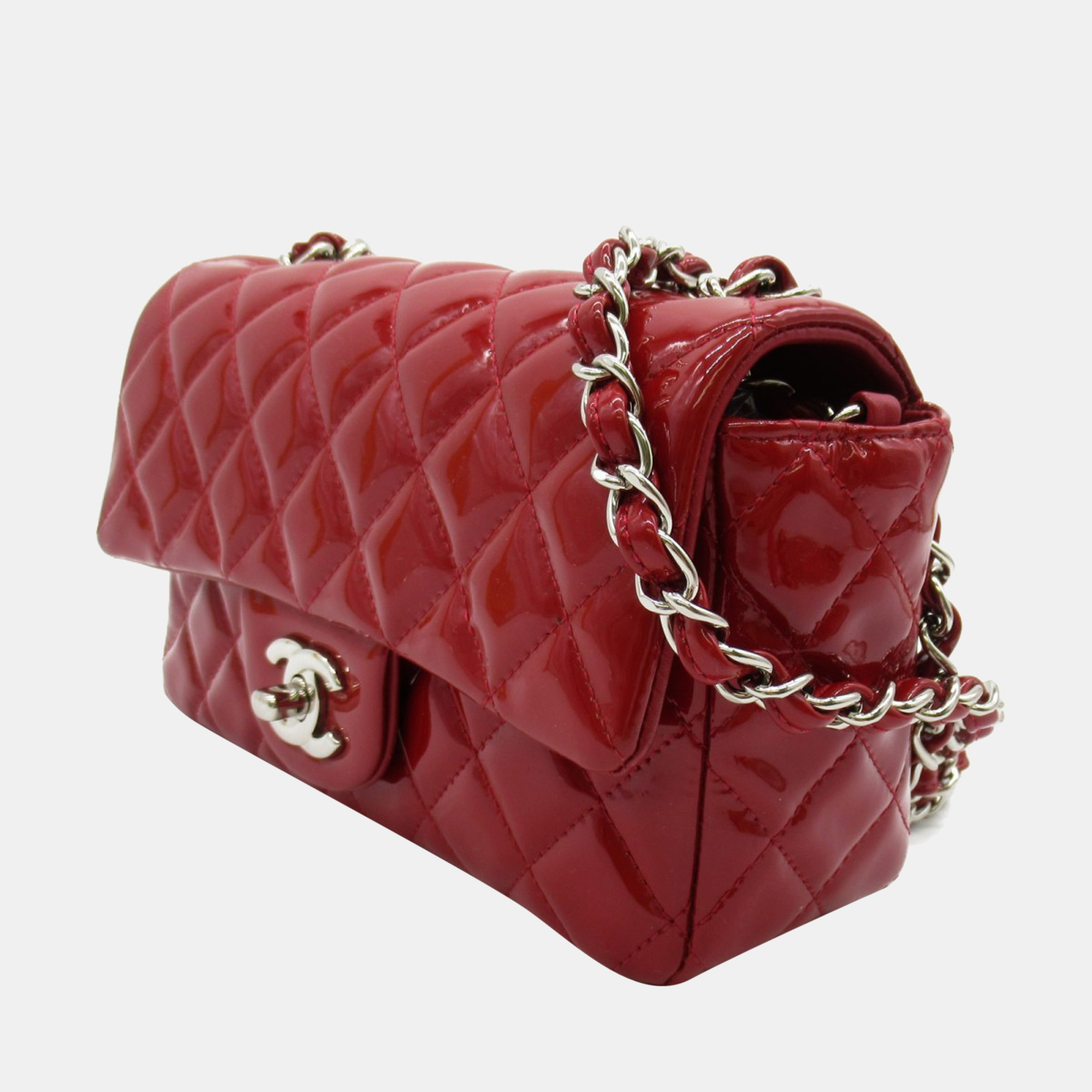 

Chanel Red Patent Leather Mini Classic Single Flap Bag