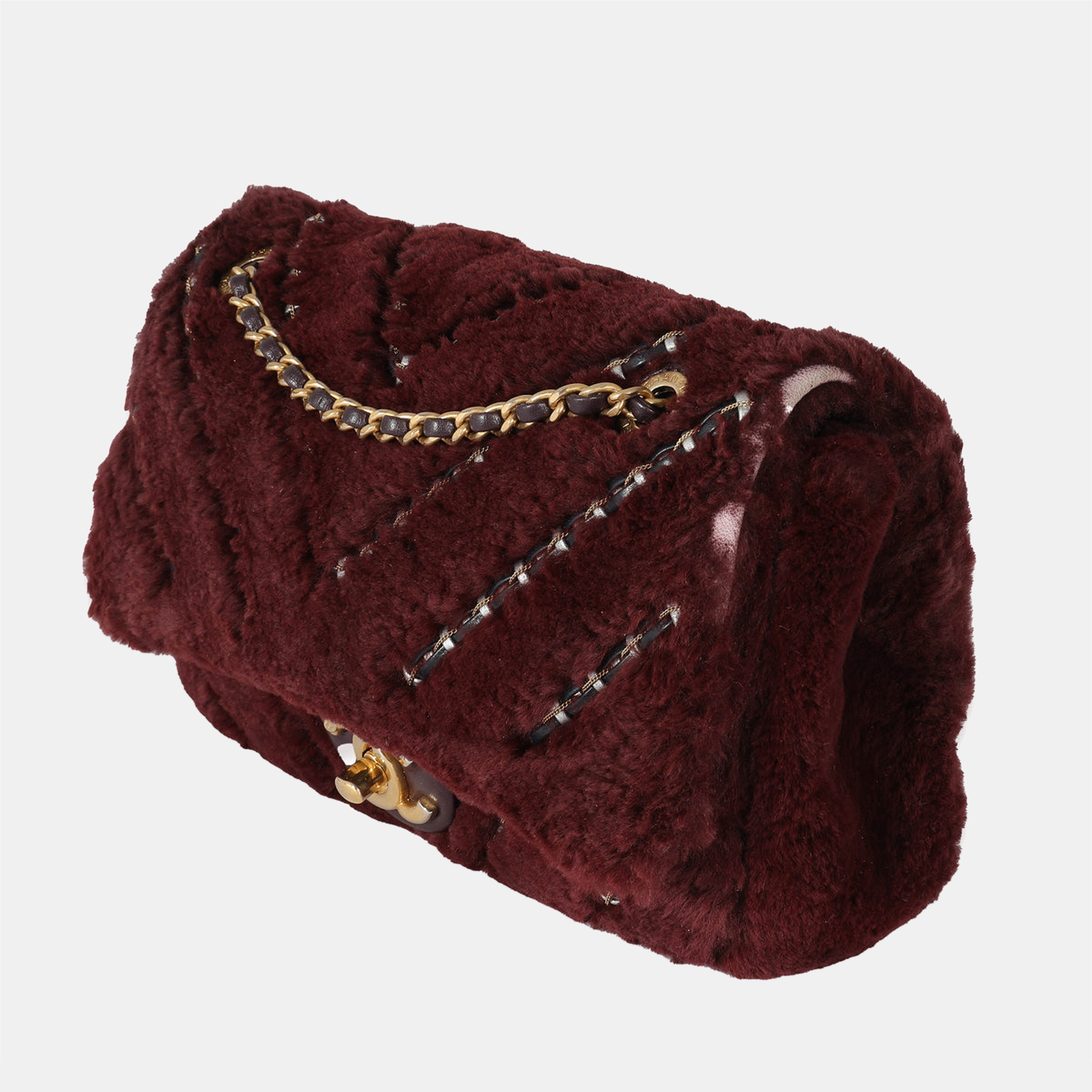 

Chanel Burgundy Orylag Rabbit Fur Chevron Small Single Flap Bag