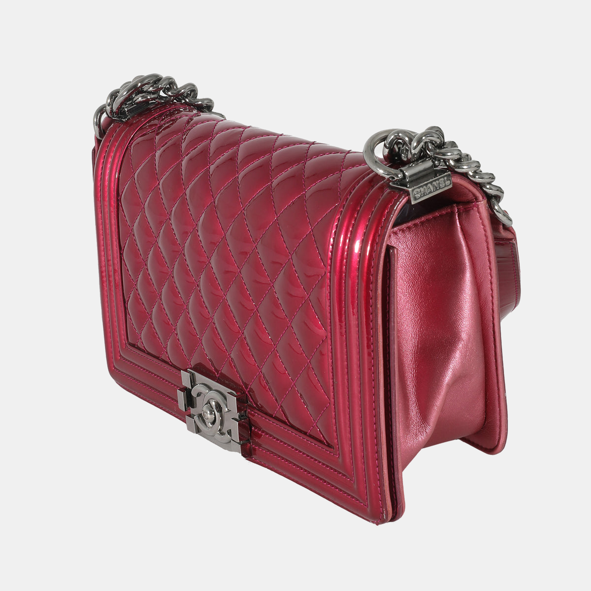 

Chanel Pink Quilted Patent Leather Old  Boy Bag