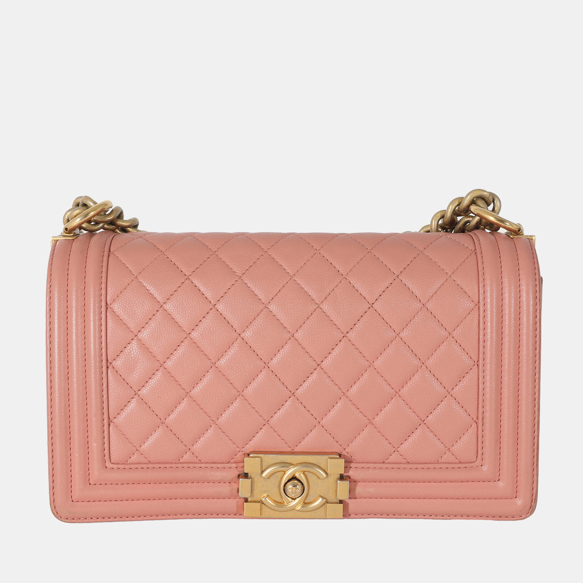 CHANEL PINK QUILTED CAVIAR LEATHER OLD MEDIUM BOY BAG