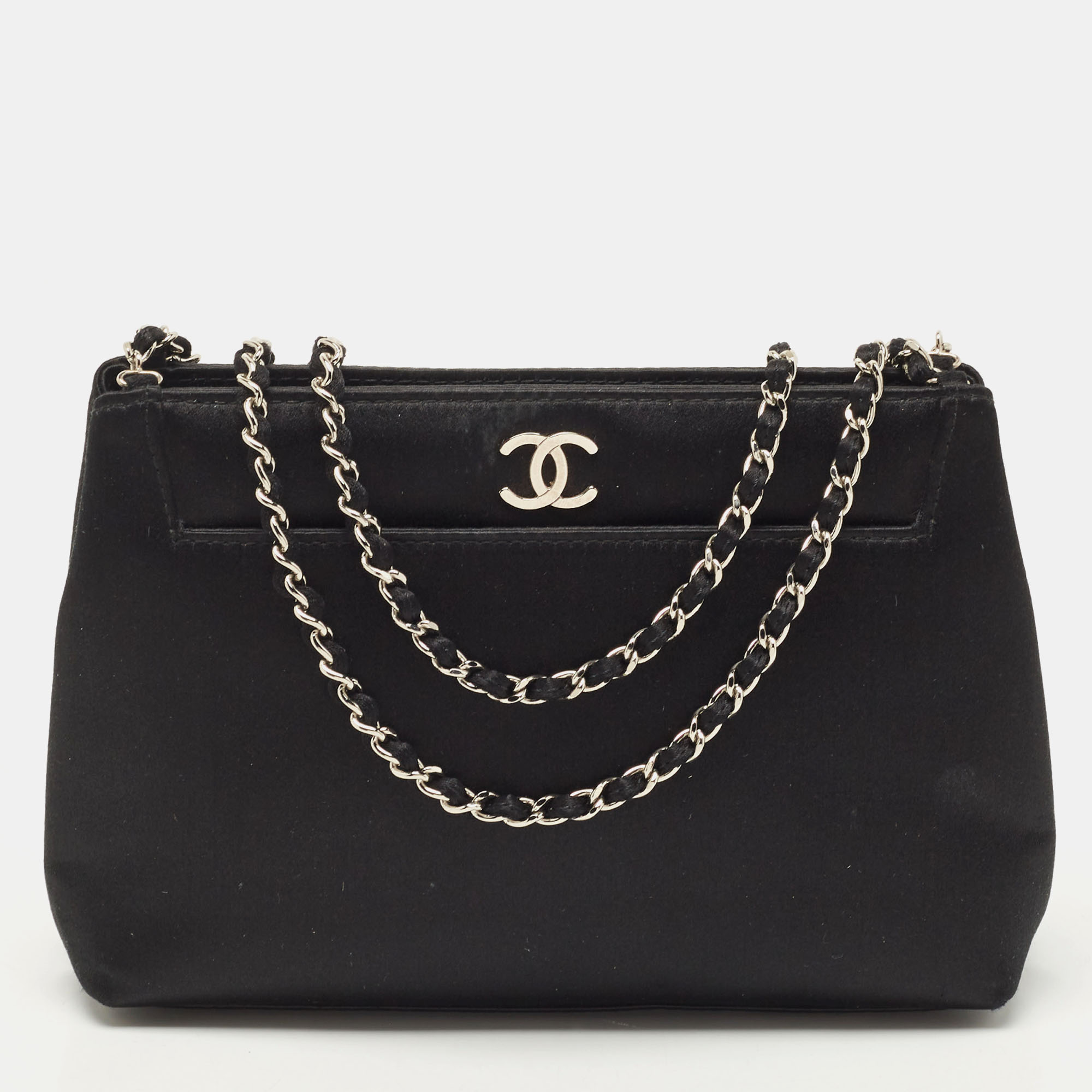 Pre Owned Chanel Black Satin CC Shoulder Bag