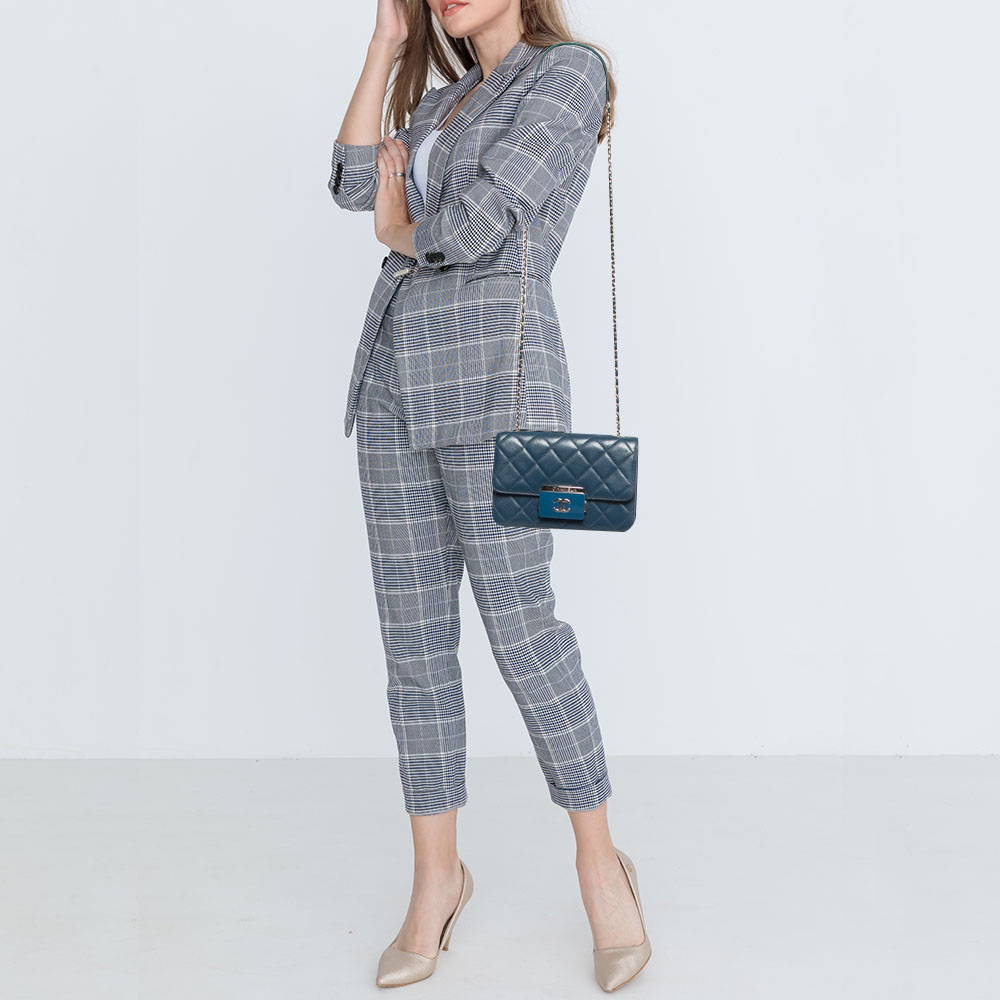 

Chanel Blue Quilted Leather Mini Beauty Lock Flap Bag
